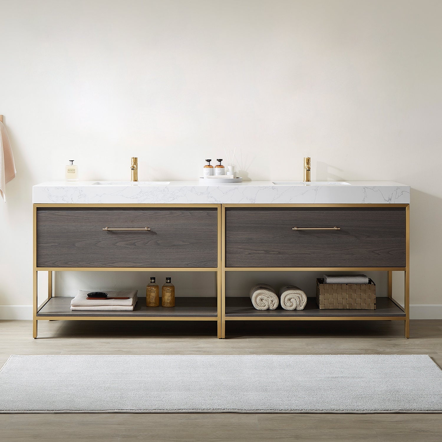 Vinnova Design Palma Bathroom Vanity in Suleiman Oak with White Composite Grain Stone Countertop - New Star Living