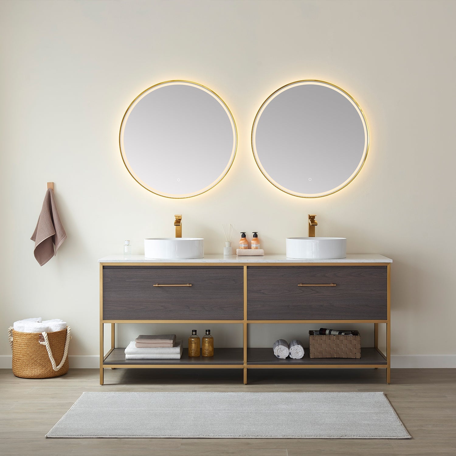 Vinnova Design Murcia Bathroom Vanity in Suleiman Oak with White Composite Grain Stone Countertop - New Star Living