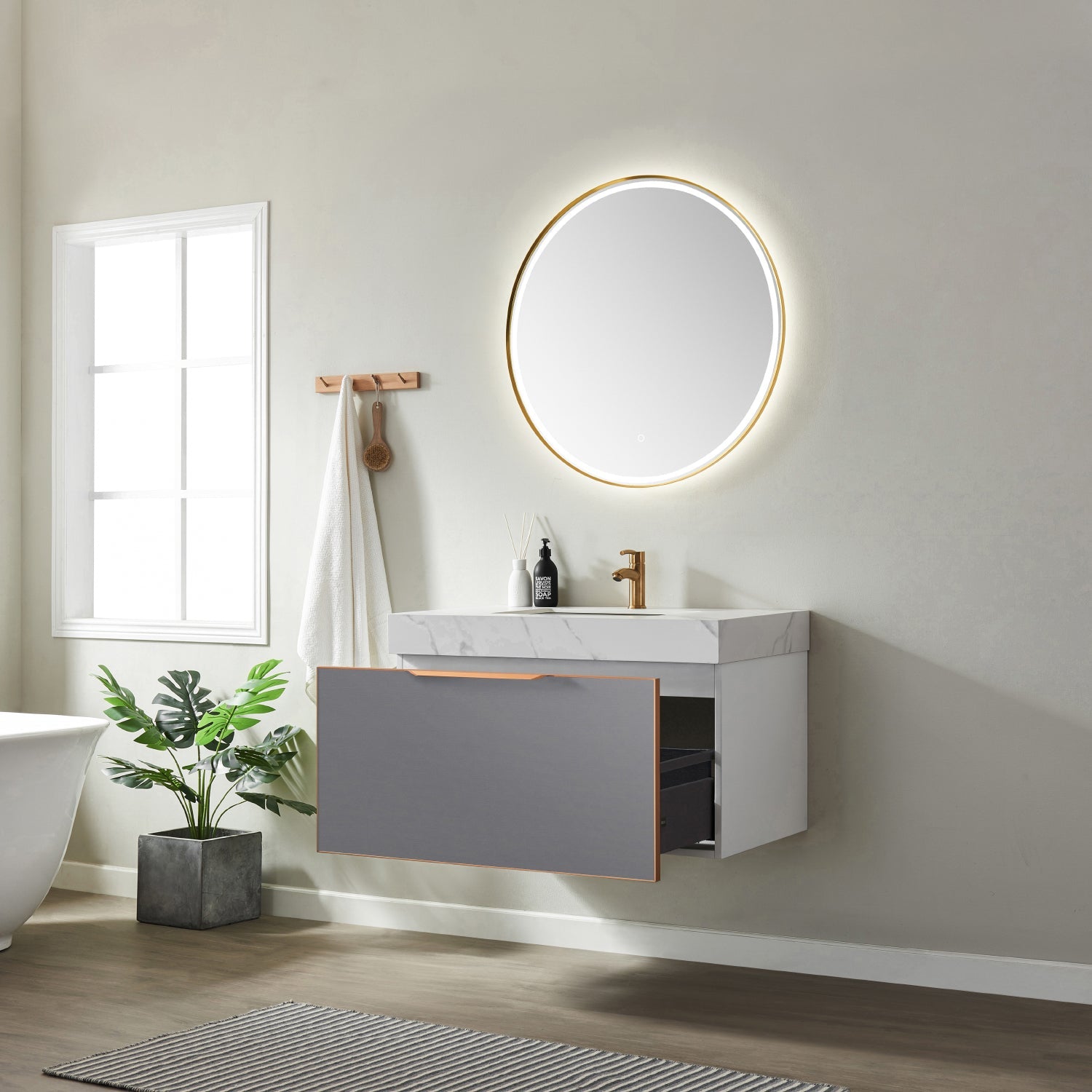 Vinnova Design Alicante 36" Single Vanity in Grey with White Sintered Stone Countertop and Undermount Sink - New Star Living