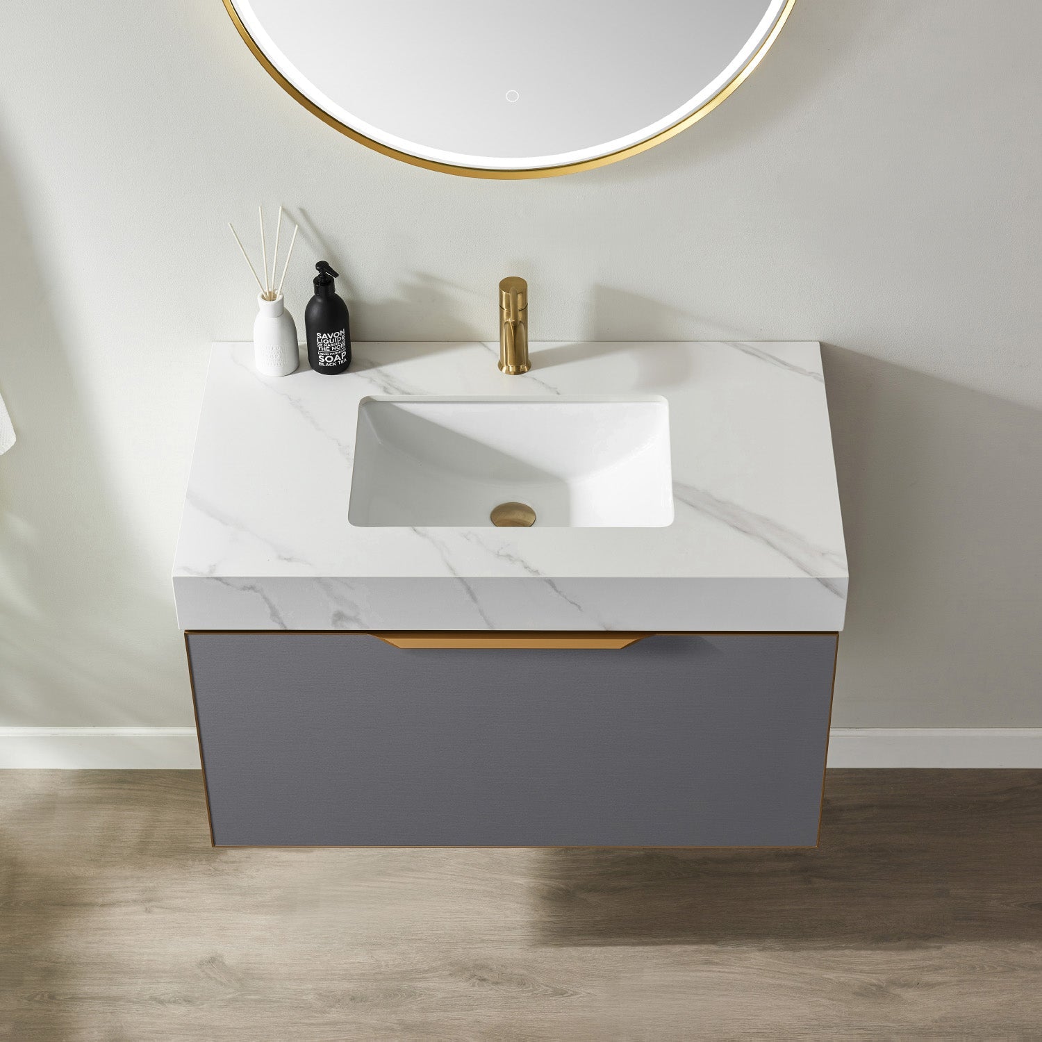 Vinnova Design Alicante 36" Single Vanity in Grey with White Sintered Stone Countertop and Undermount Sink - New Star Living