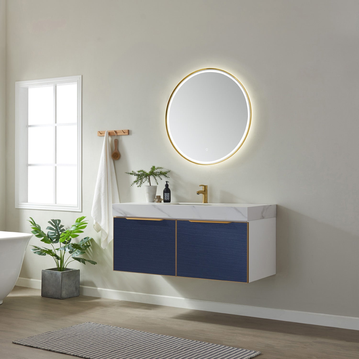 Vinnova Design Alicante 48" Single Vanity in Classic Blue with White Sintered Stone Countertop and Undermount Sink - New Star Living