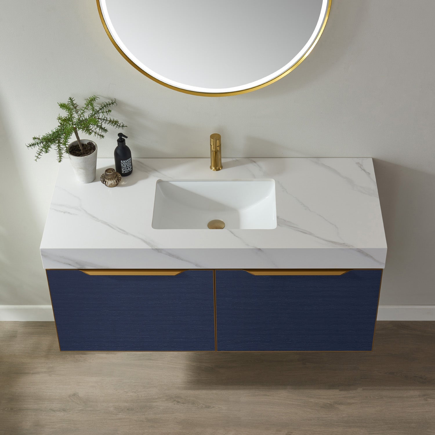 Vinnova Design Alicante 48" Single Vanity in Classic Blue with White Sintered Stone Countertop and Undermount Sink - New Star Living