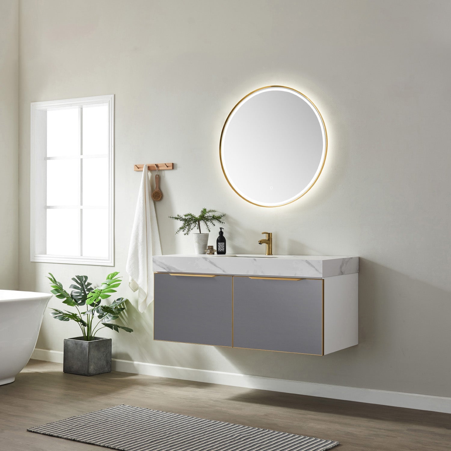 Vinnova Design Alicante 48" Single Vanity in Grey with White Sintered Stone Countertop and Undermount Sink - New Star Living