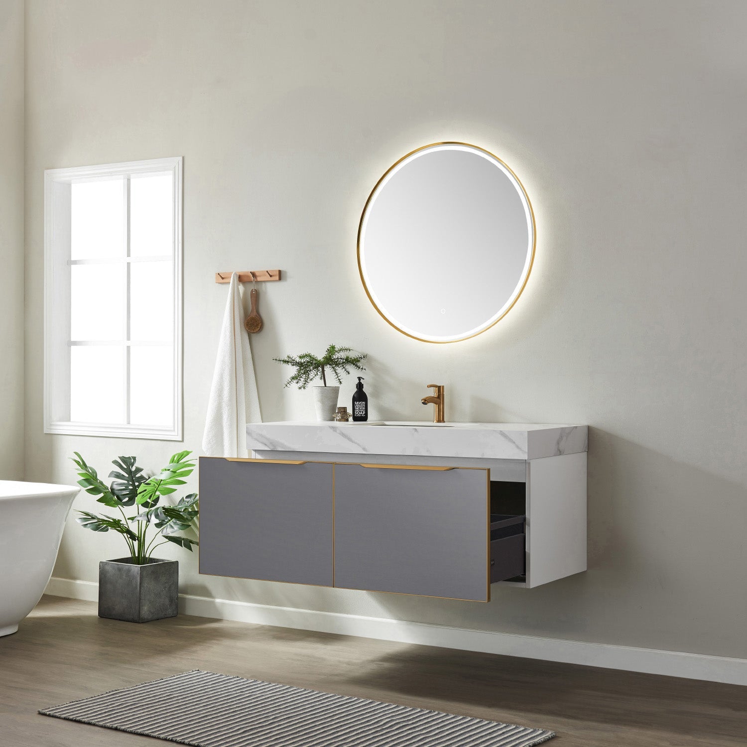 Vinnova Design Alicante 48" Single Vanity in Grey with White Sintered Stone Countertop and Undermount Sink - New Star Living