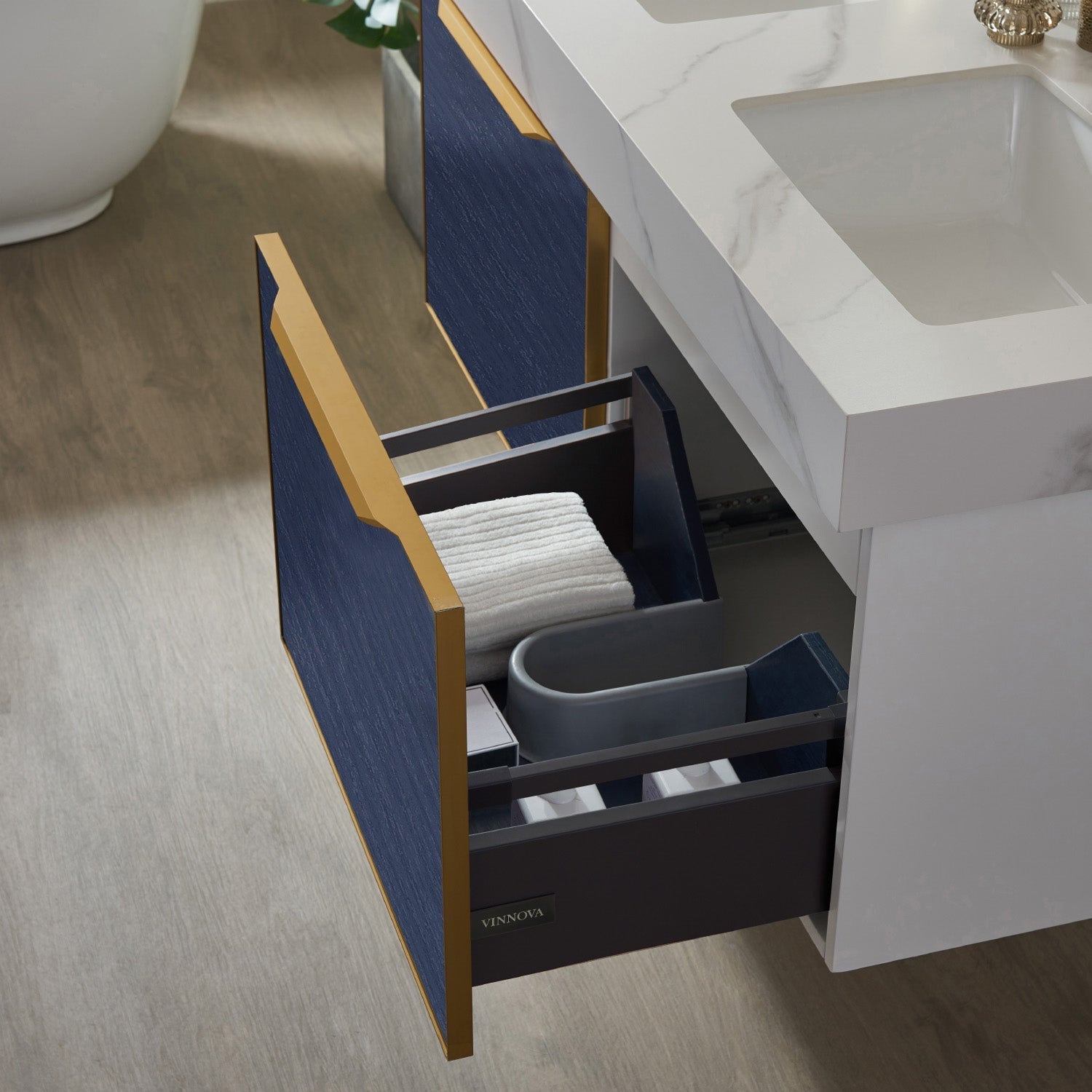 Vinnova Design Alicante 48M" Double Vanity in Classic Blue with White Sintered Stone Countertop and Undermount Sink - New Star Living