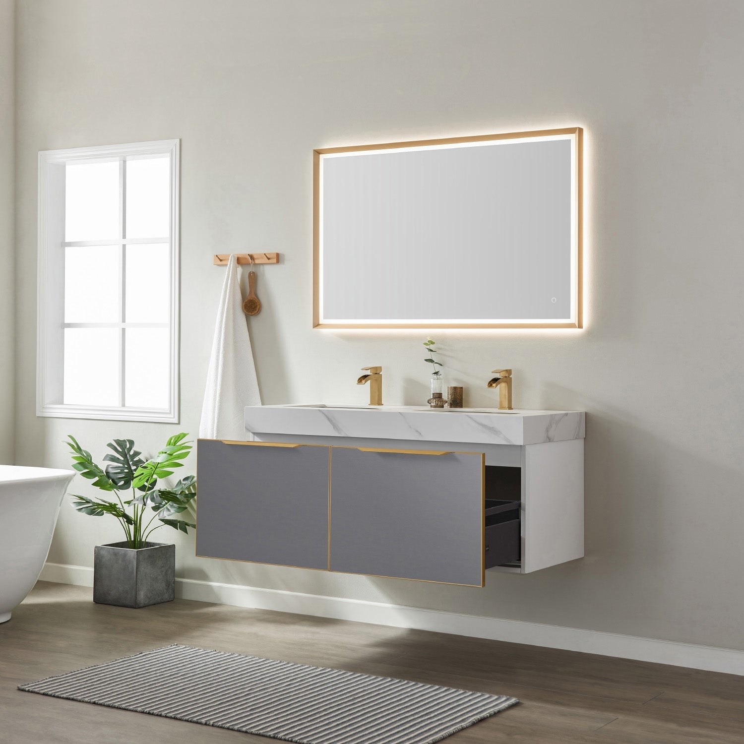 Vinnova Design Alicante 48M" Double Vanity in Grey with White Sintered Stone Countertop and Undermount Sink - New Star Living