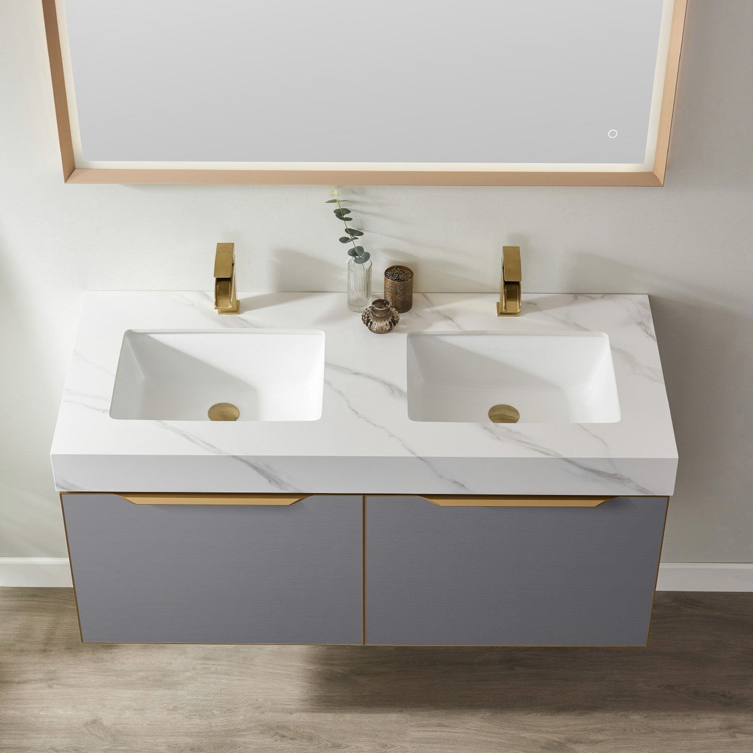 Vinnova Design Alicante 48M" Double Vanity in Grey with White Sintered Stone Countertop and Undermount Sink - New Star Living