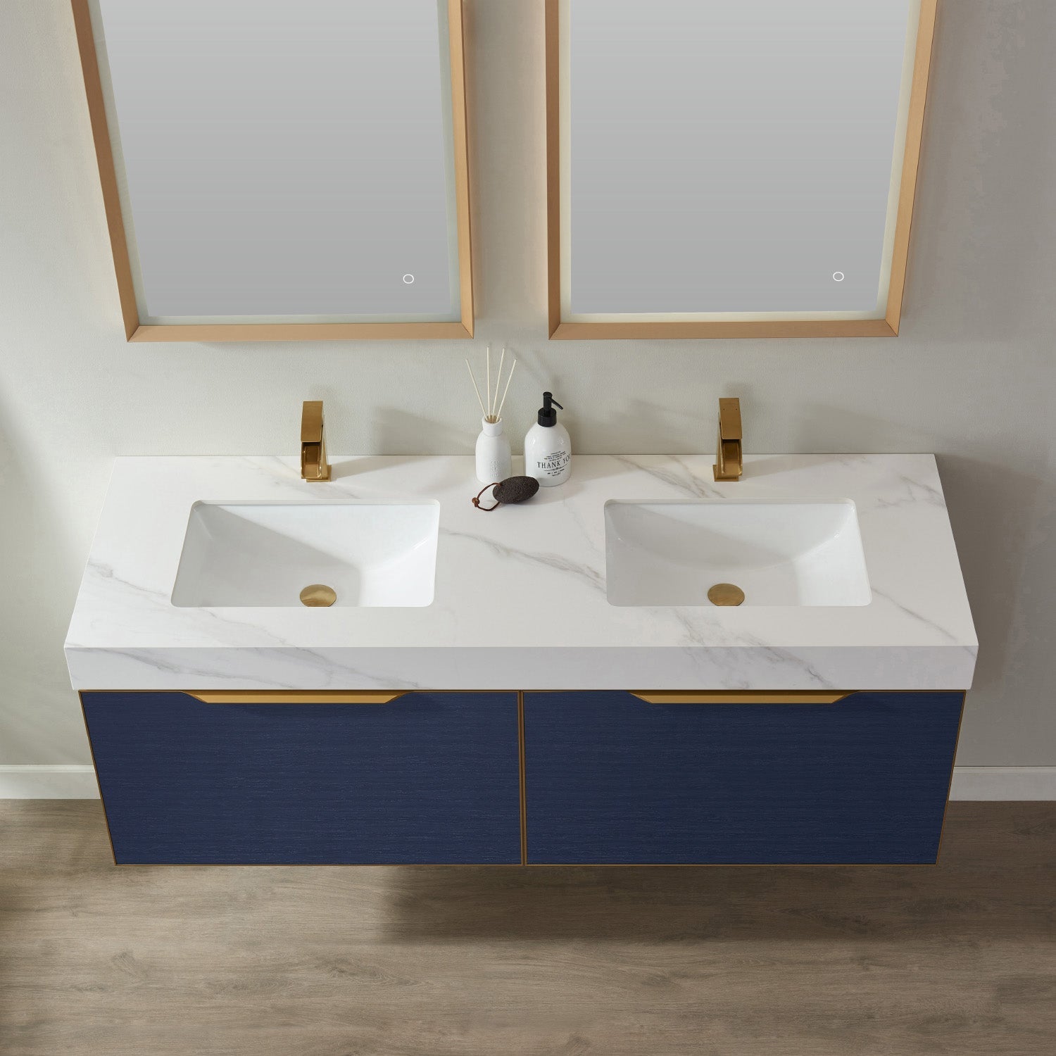 Vinnova Design Alicante 60" Double Vanity in Classic Blue with White Sintered Stone Countertop and Undermount Sink - New Star Living