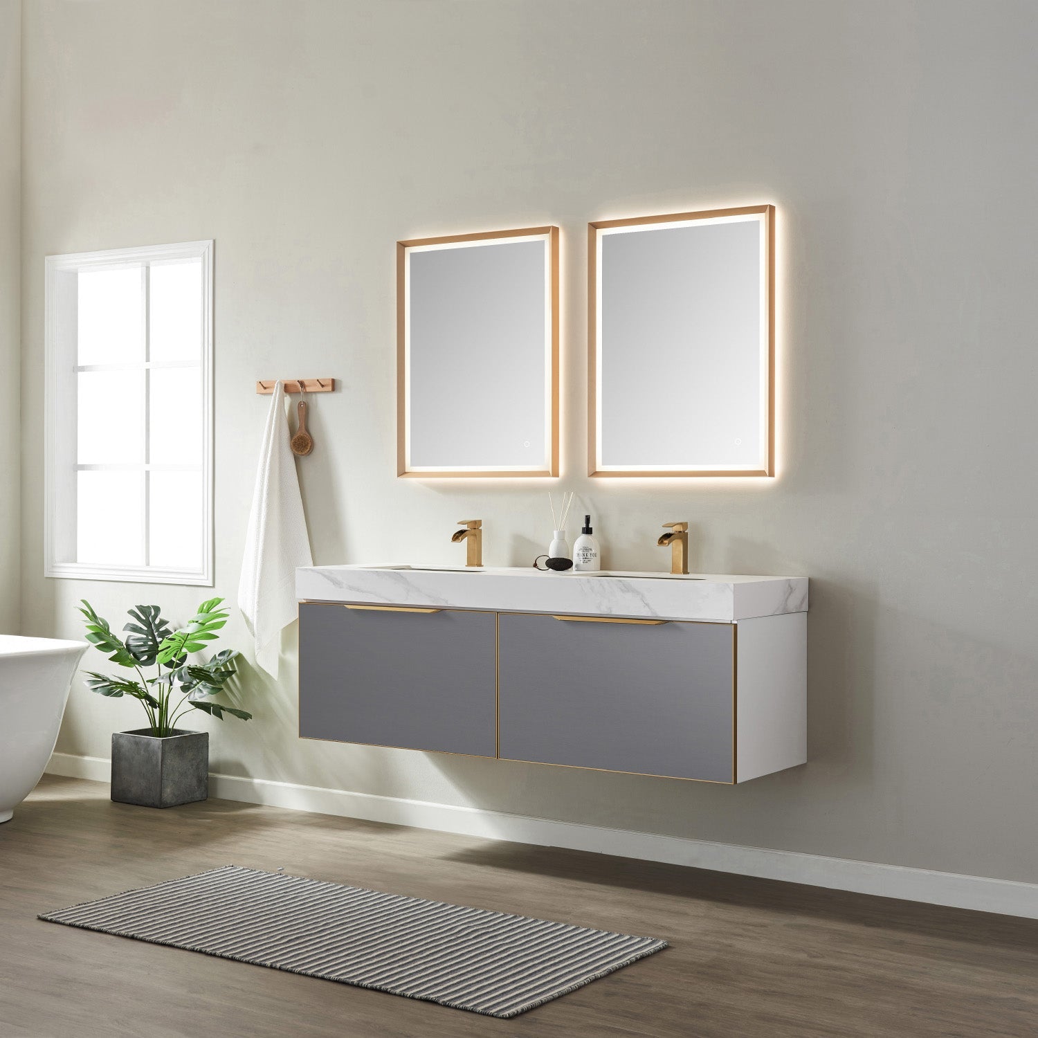 Vinnova Design Alicante 60" Double Vanity in Grey with White Sintered Stone Countertop and Undermount Sink - New Star Living
