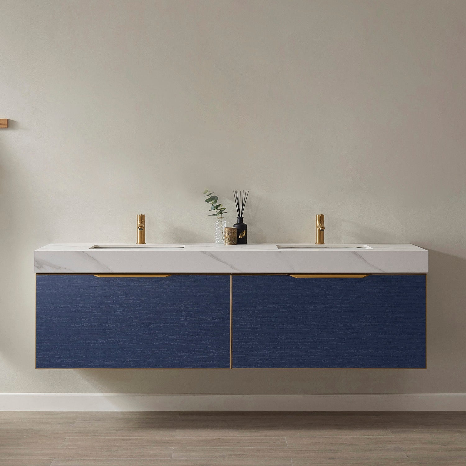 Vinnova Design Alicante 72" Double Vanity in Classic Blue with White Sintered Stone Countertop and Undermount Sink - New Star Living