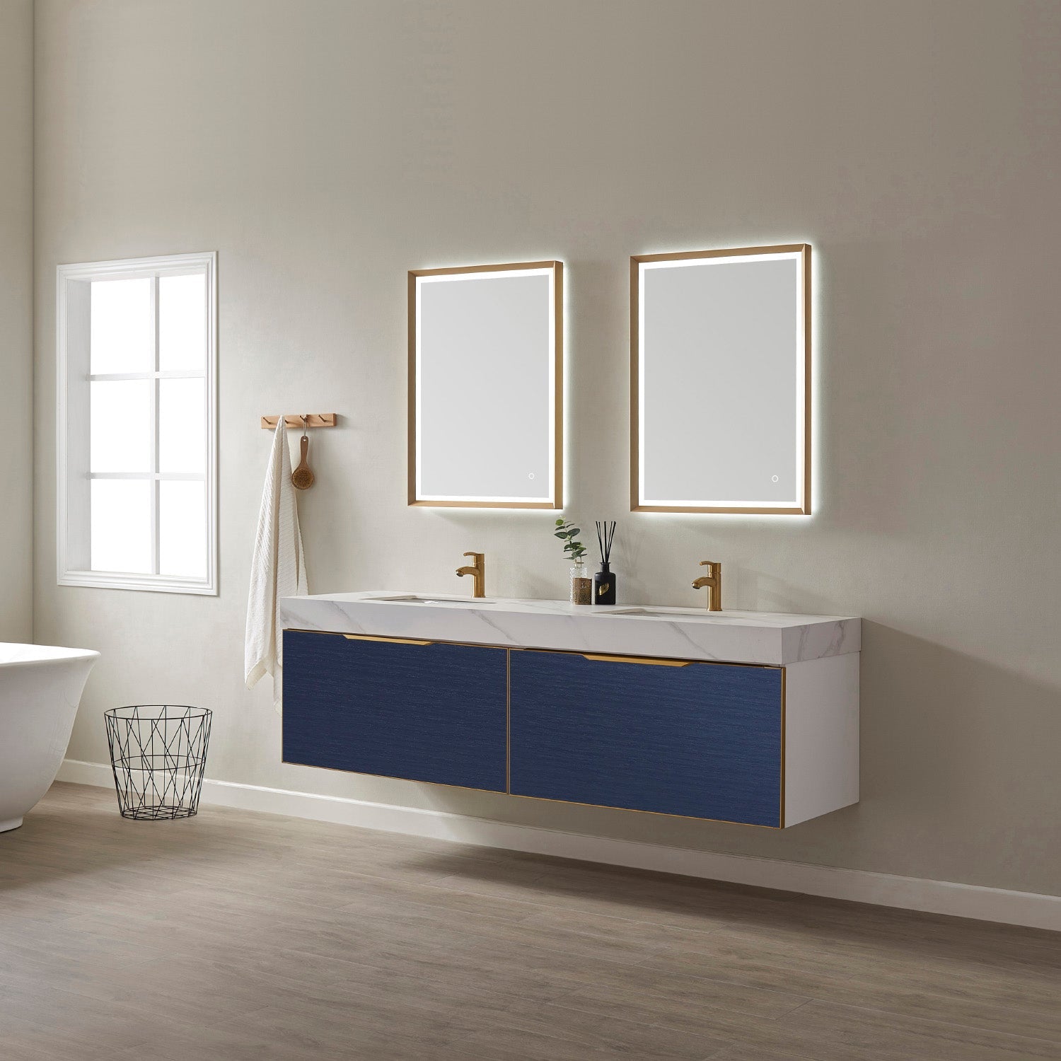 Vinnova Design Alicante 72" Double Vanity in Classic Blue with White Sintered Stone Countertop and Undermount Sink - New Star Living