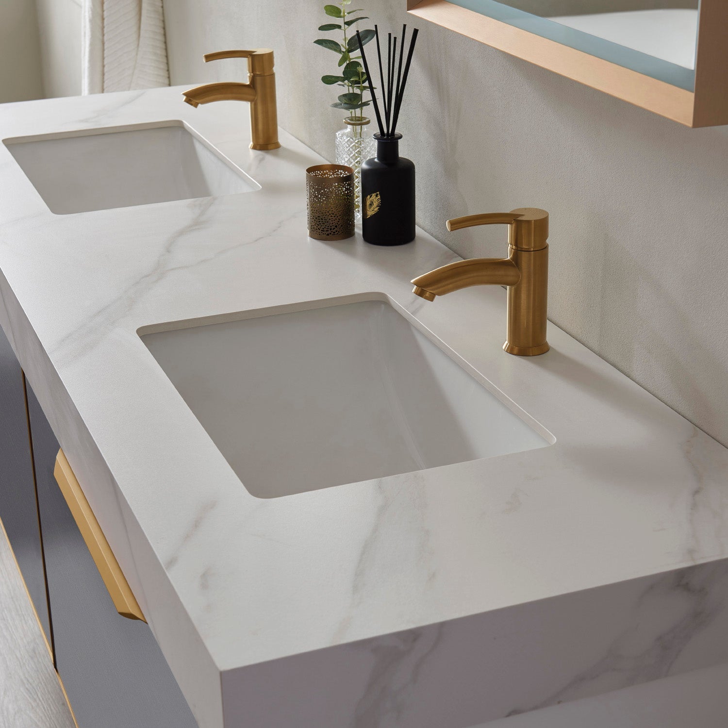 Vinnova Design Alicante 72" Double Vanity in Grey with White Sintered Stone Countertop and Undermount Sink - New Star Living