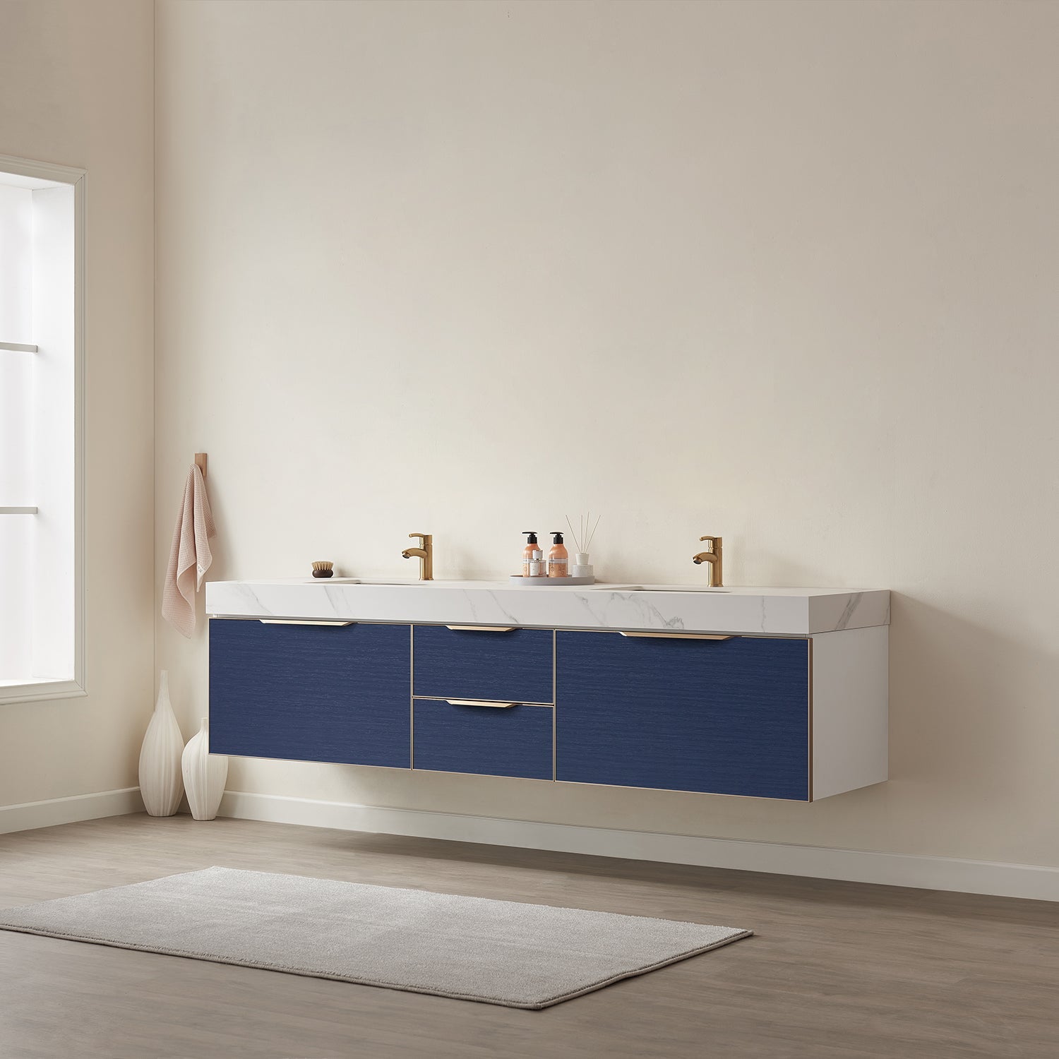 Vinnova Design Alicante 84" Double Vanity in Classic Blue with White Sintered Stone Countertop and Undermount Sink - New Star Living