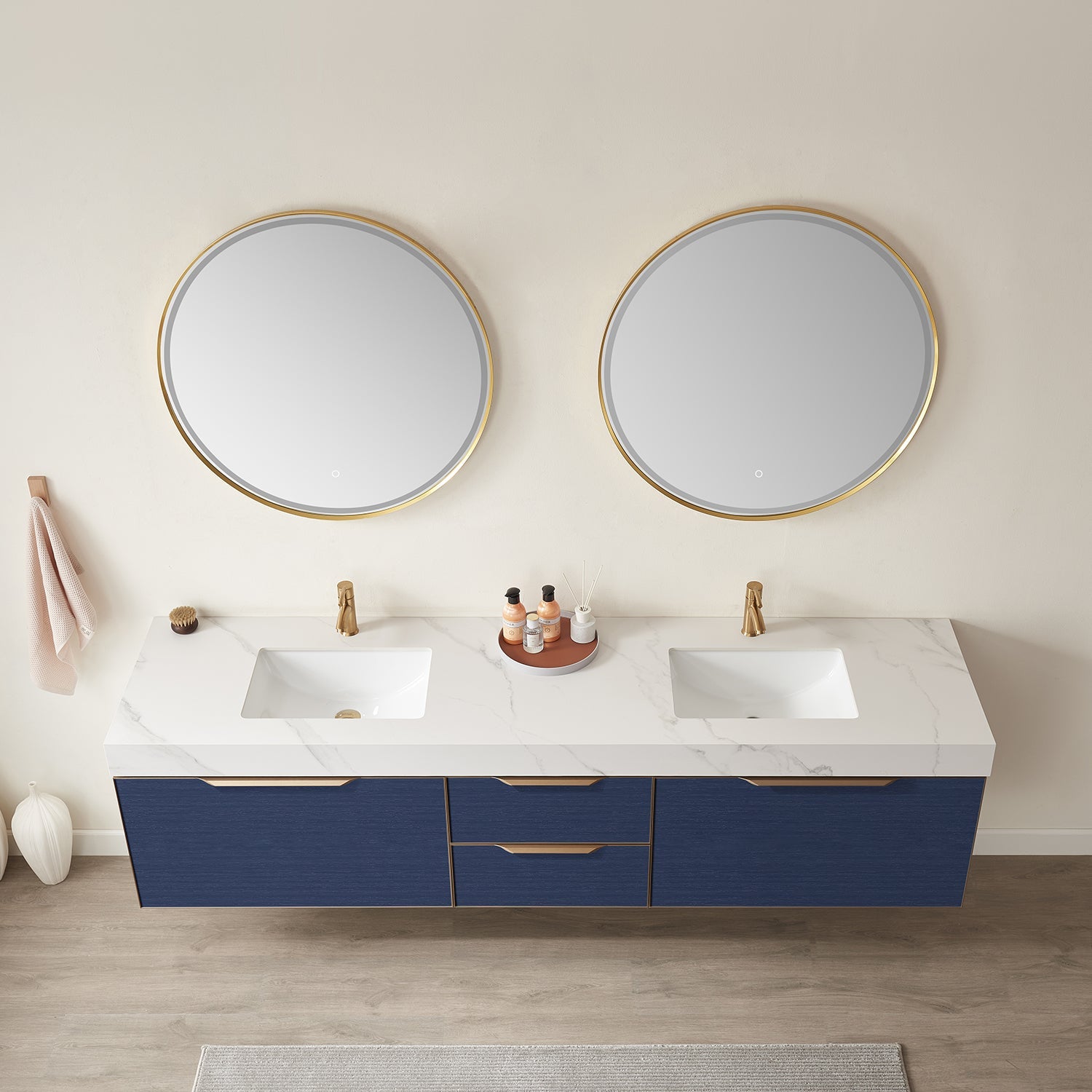 Vinnova Design Alicante 84" Double Vanity in Classic Blue with White Sintered Stone Countertop and Undermount Sink - New Star Living