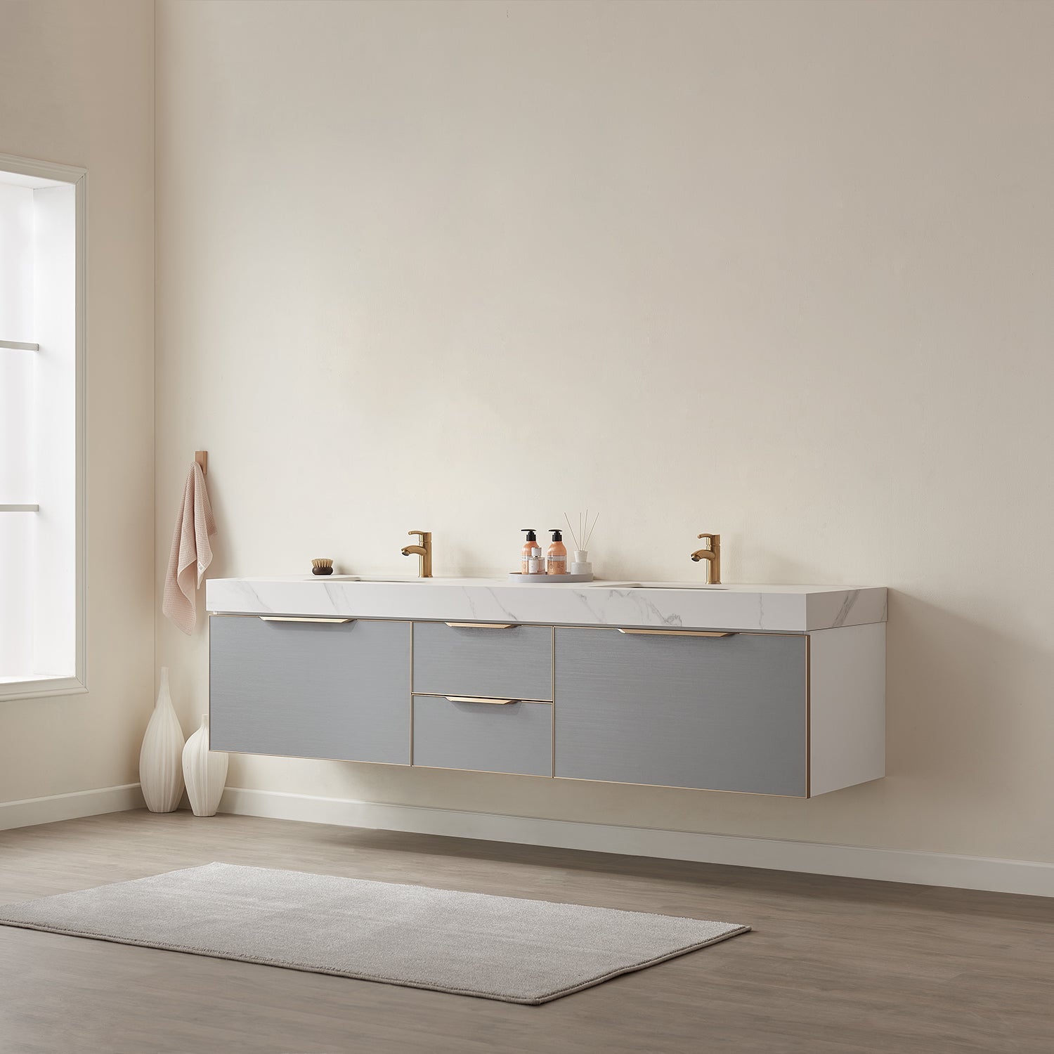 Vinnova Design Alicante 84" Double Vanity in Grey with White Sintered Stone Countertop and Undermount Sink - New Star Living