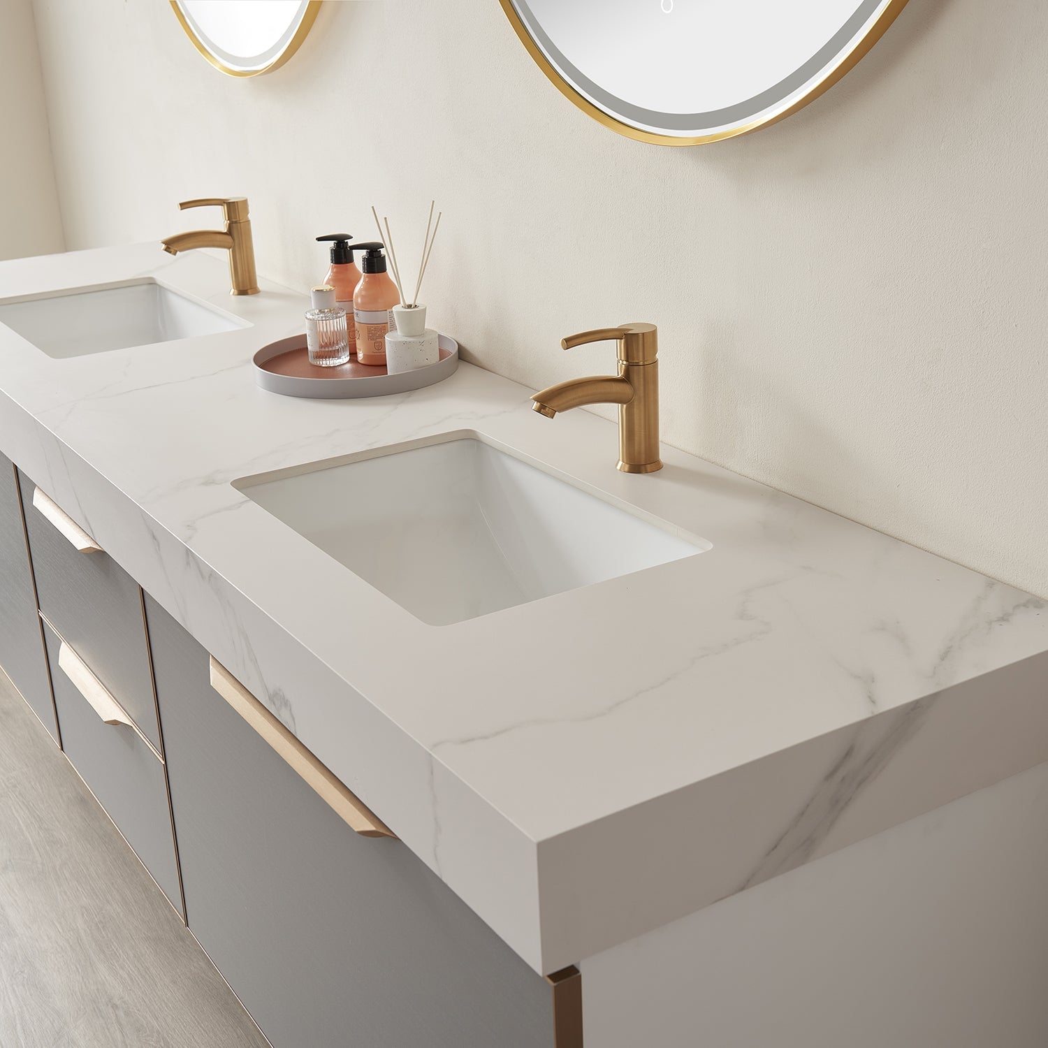 Vinnova Design Alicante 84" Double Vanity in Grey with White Sintered Stone Countertop and Undermount Sink - New Star Living