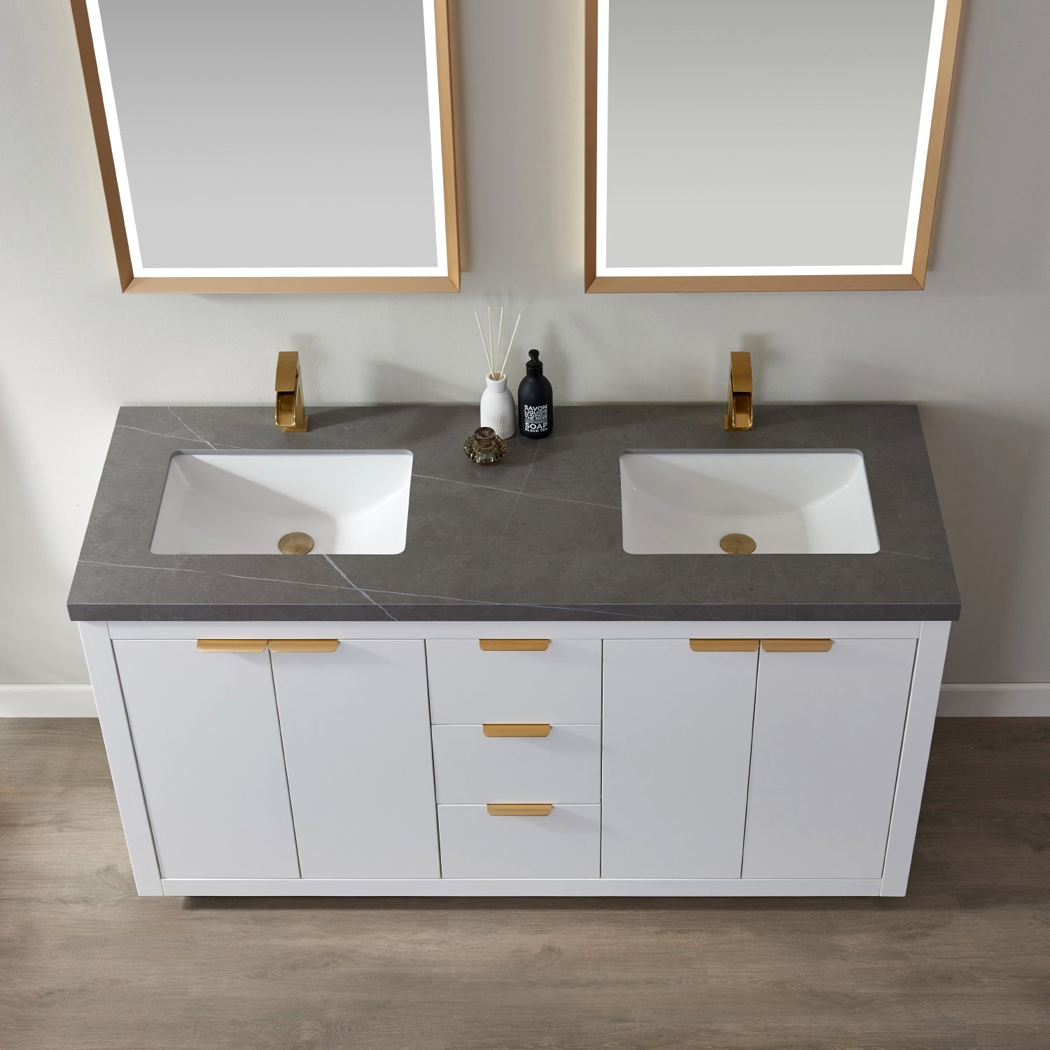 Vinnova Design Leiza 60" Double Sink Bath Vanity in White with Grey Sintered Stone Countertop - New Star Living