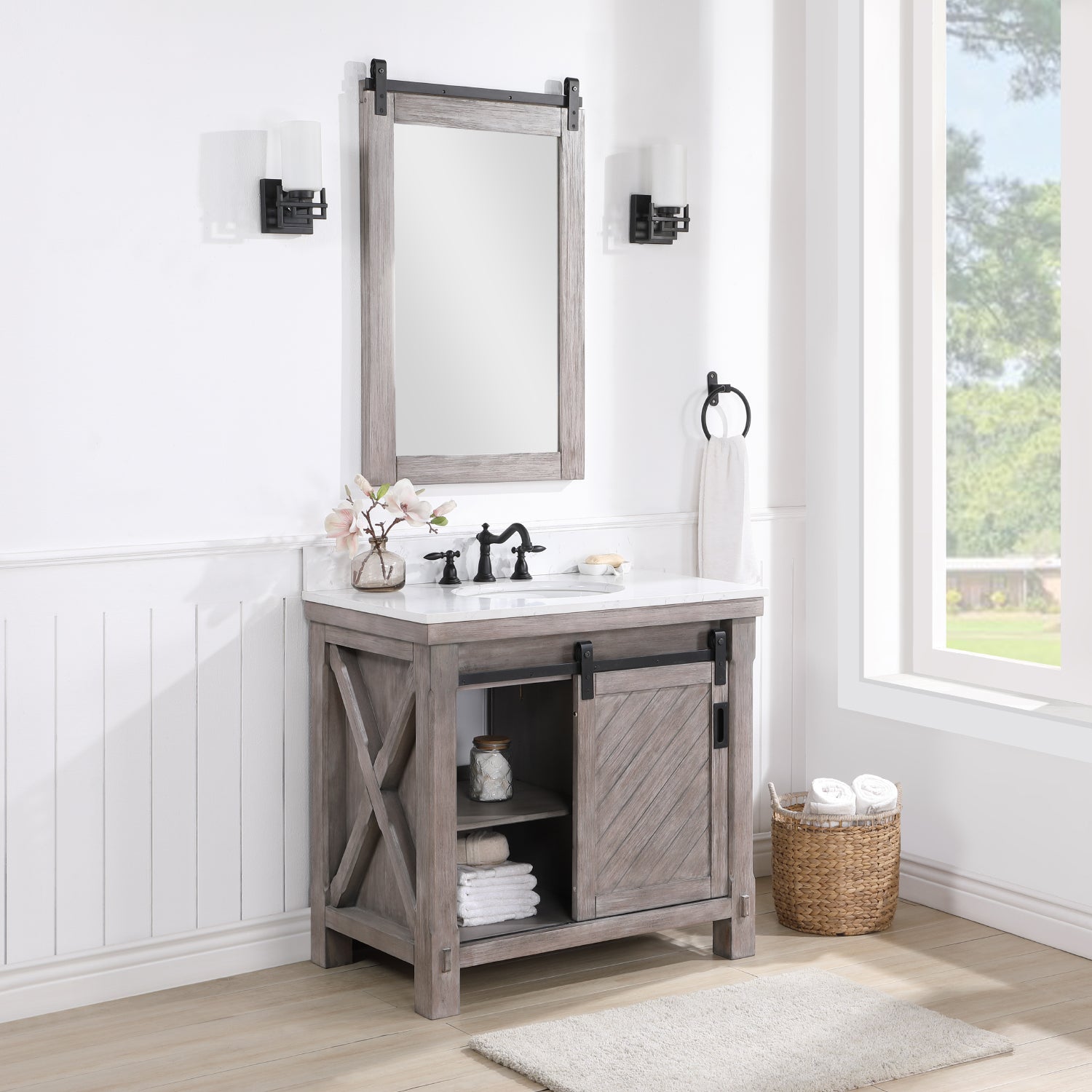 Vinnova Design Cortes 36" Single Sink Bath Vanity in Classical Grey with White Composite Countertop - New Star Living