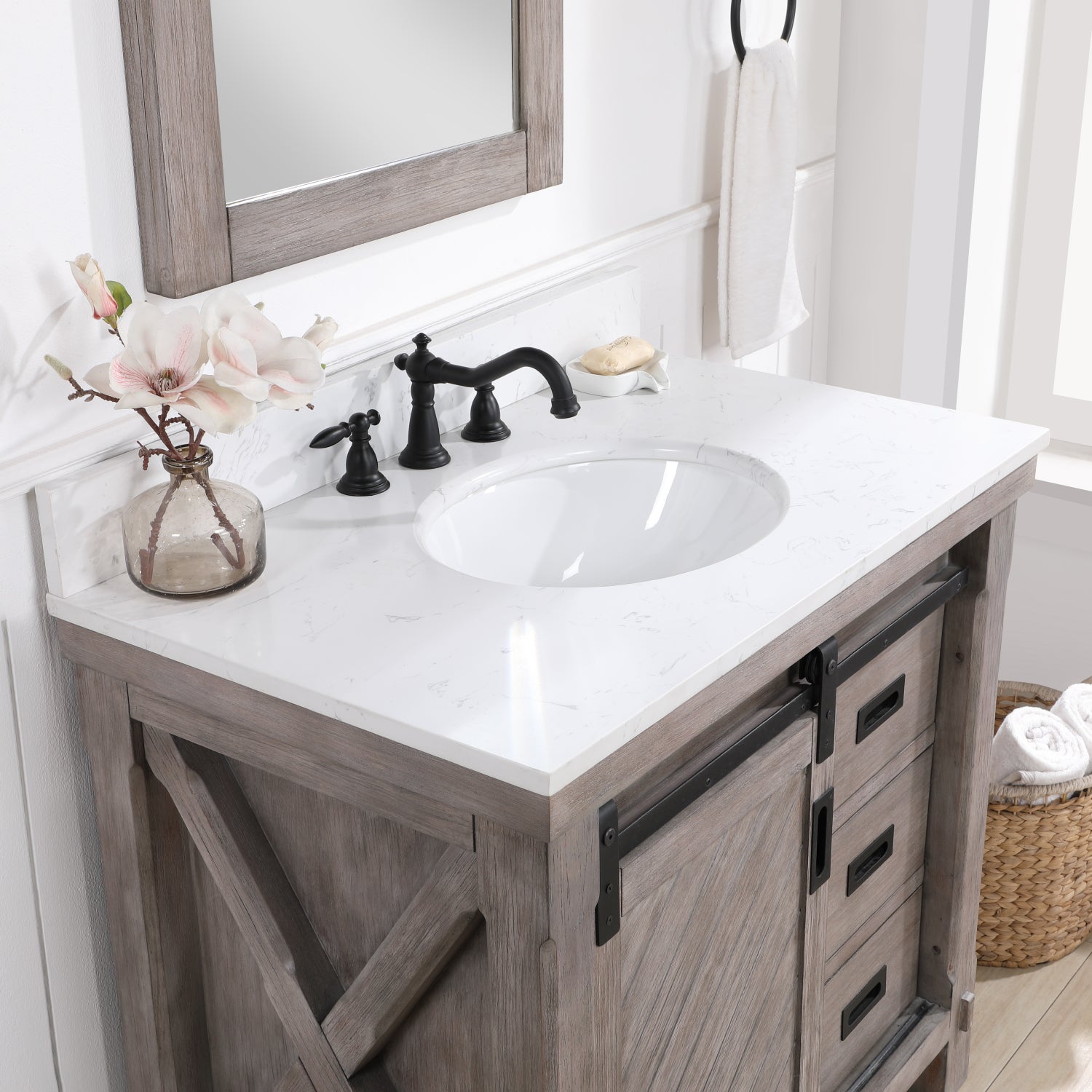 Vinnova Design Cortes 36" Single Sink Bath Vanity in Classical Grey with White Composite Countertop - New Star Living