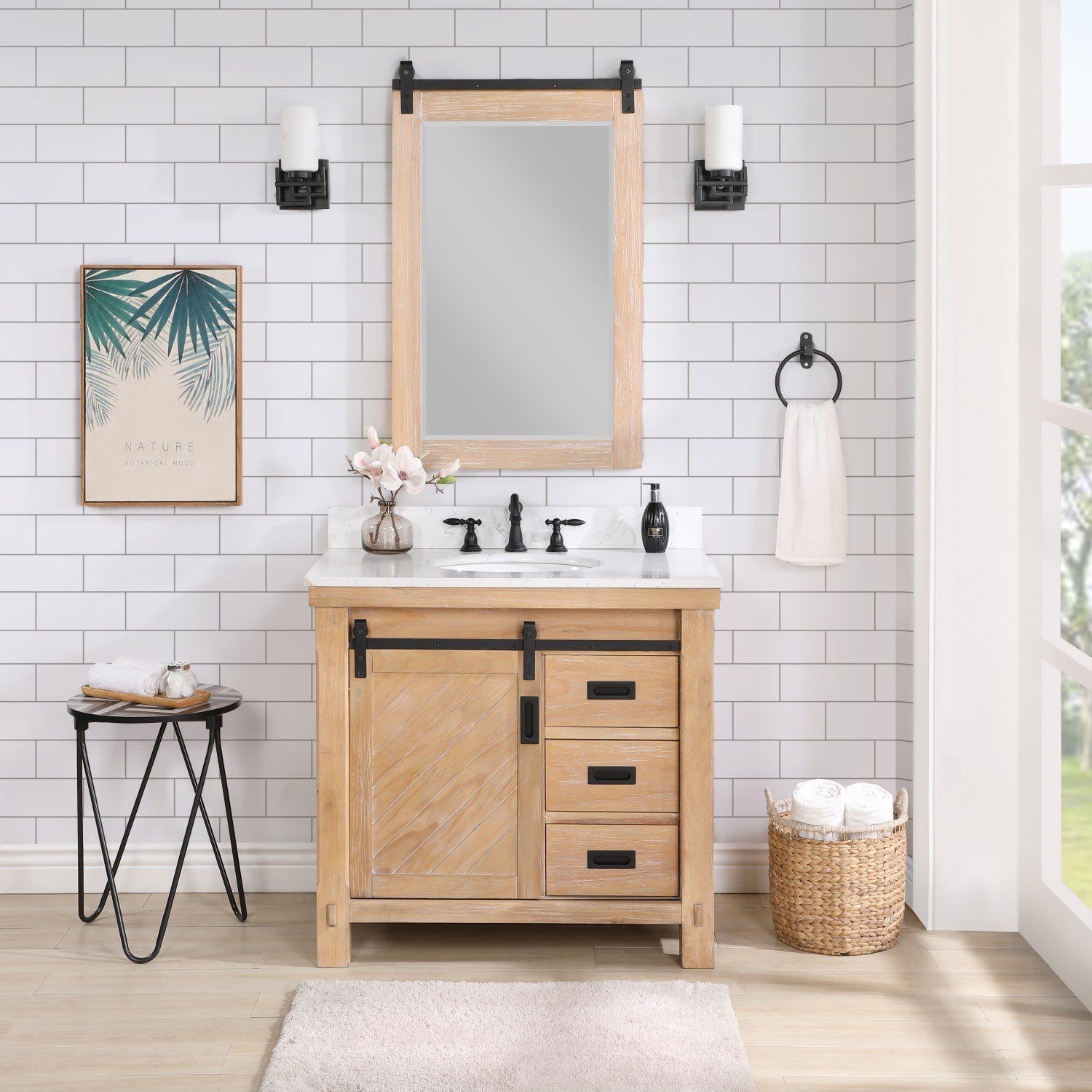 Vinnova Design Cortes 36" Single Sink Bath Vanity in Weathered Pine with White Composite Countertop - New Star Living