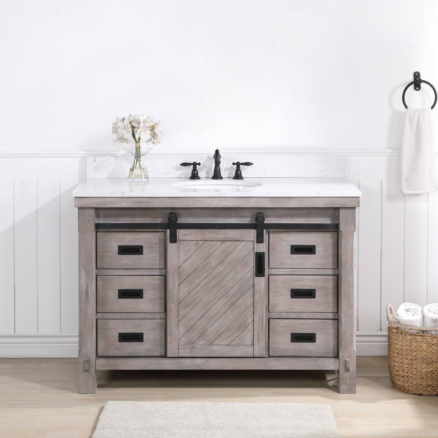 Vinnova Design Cortes 48" Single Sink Bath Vanity in Classical Grey with White Composite Countertop - New Star Living