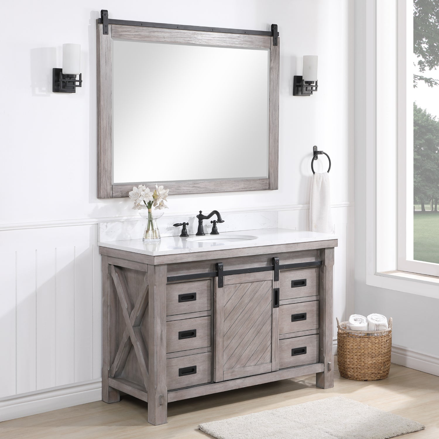 Vinnova Design Cortes 48" Single Sink Bath Vanity in Classical Grey with White Composite Countertop - New Star Living