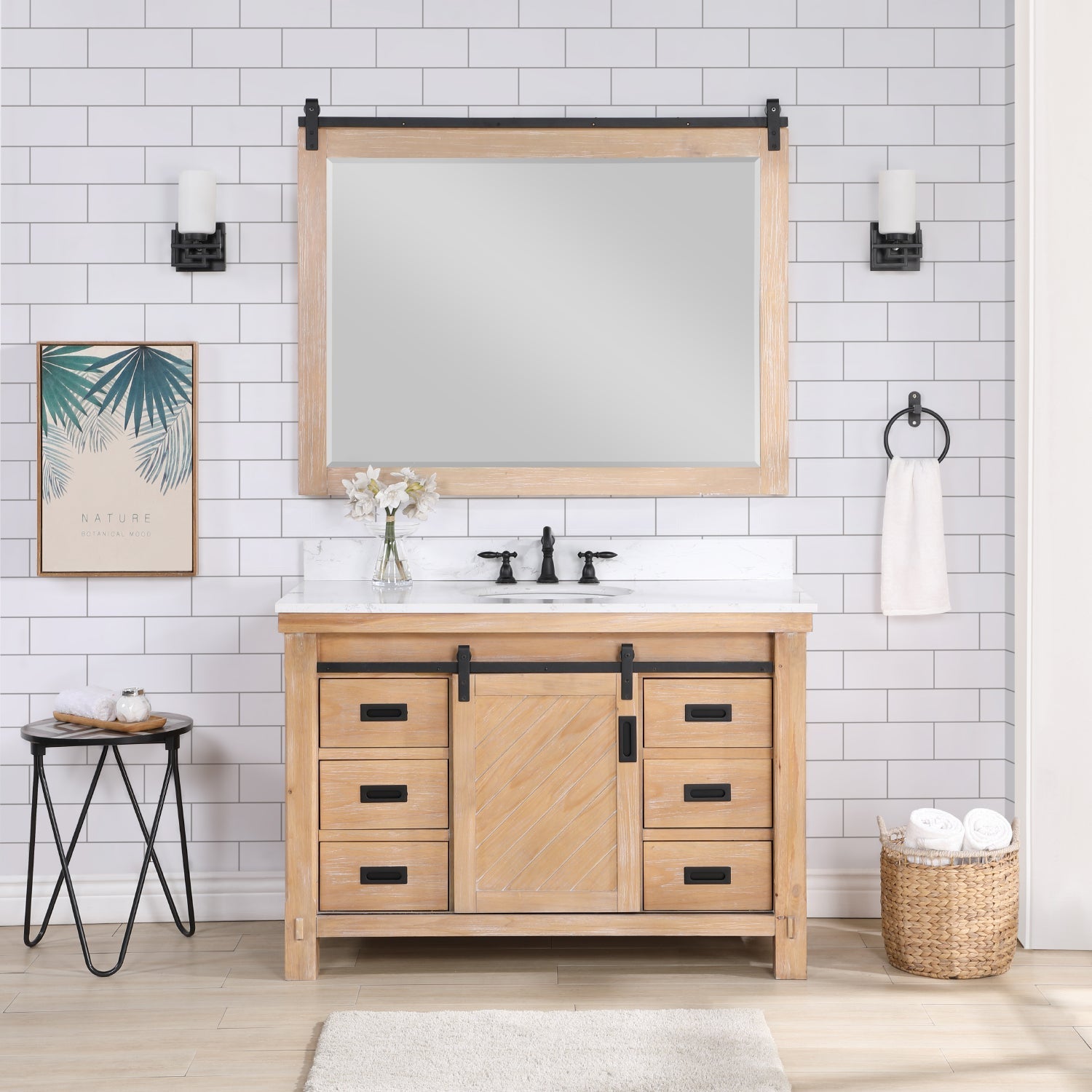 Vinnova Design Cortes 48" Single Sink Bath Vanity in Weathered Pine with White Composite Countertop - New Star Living
