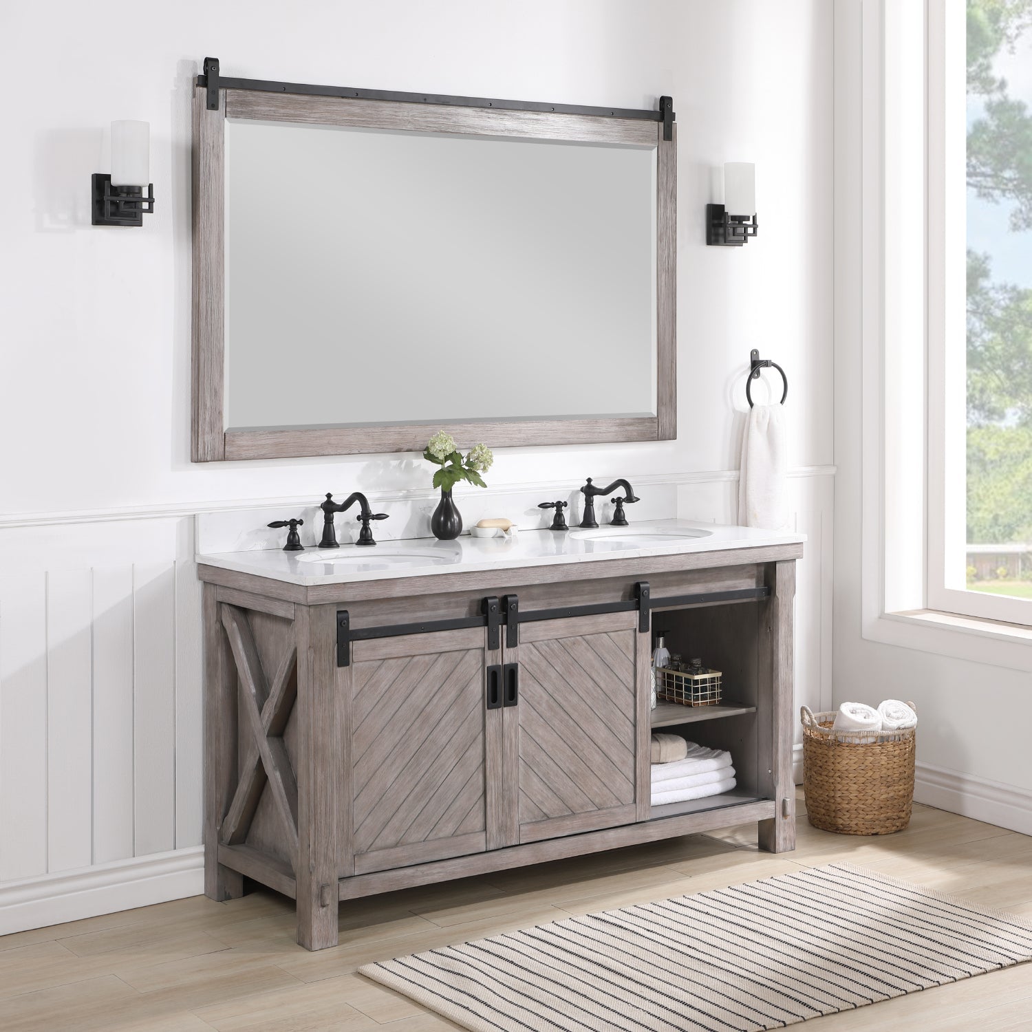 Vinnova Design Cortes 60" Double Sink Bath Vanity in Classical Grey with White Composite Countertop - New Star Living