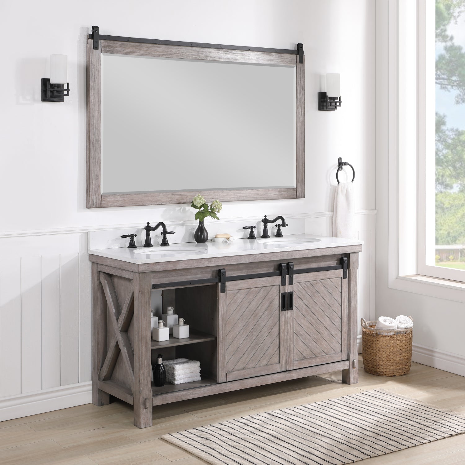 Vinnova Design Cortes 60" Double Sink Bath Vanity in Classical Grey with White Composite Countertop - New Star Living