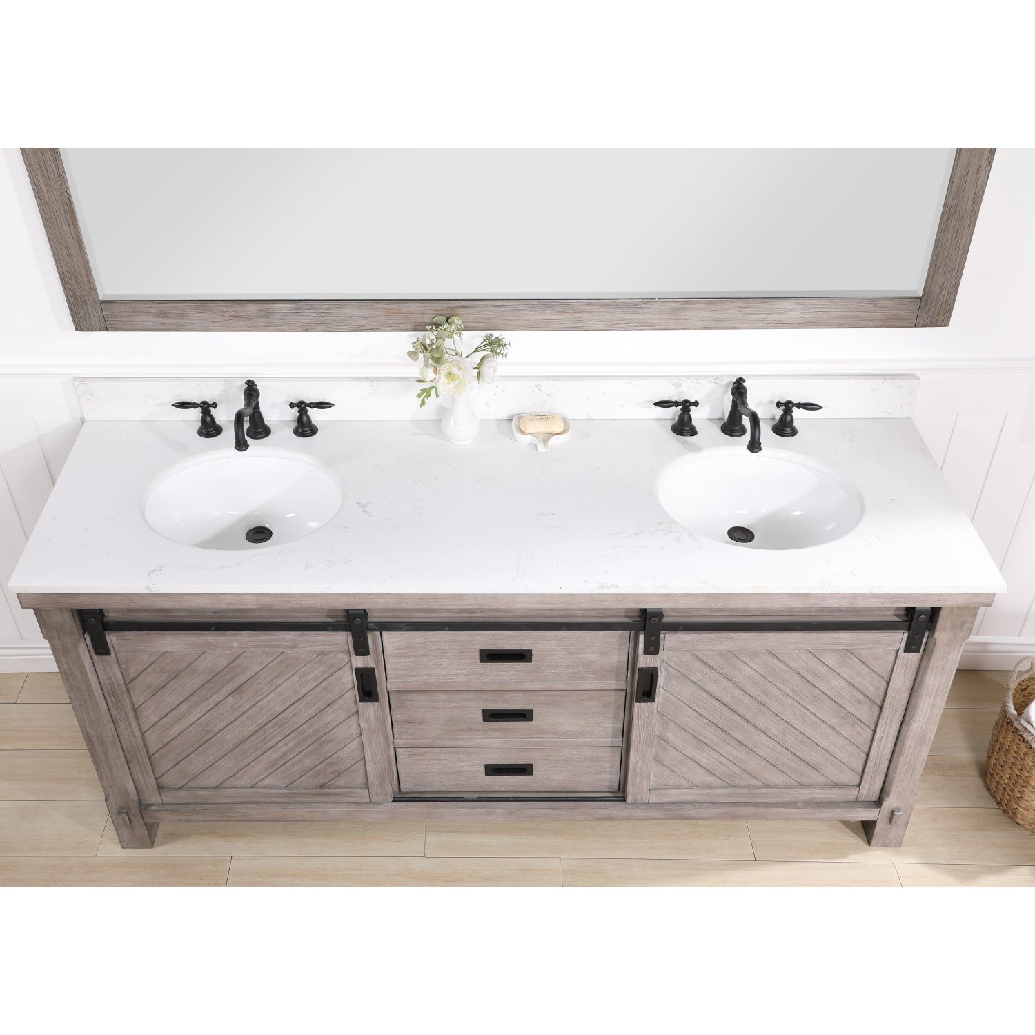 Vinnova Design Cortes 72" Double Sink Bath Vanity in Classical Grey with White Composite Countertop - New Star Living