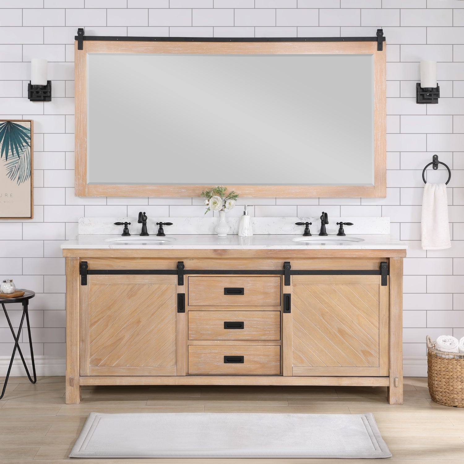 Vinnova Design Cortes 72" Double Sink Bath Vanity in Weathered Pine with White Composite Countertop - New Star Living