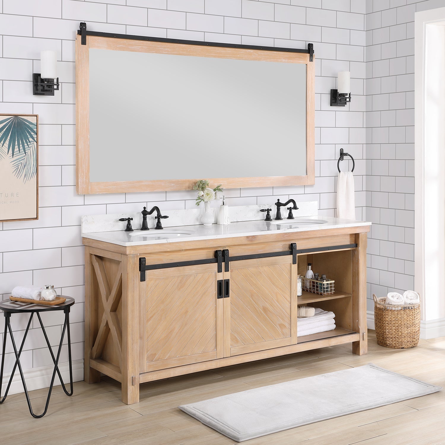 Vinnova Design Cortes 72" Double Sink Bath Vanity in Weathered Pine with White Composite Countertop - New Star Living