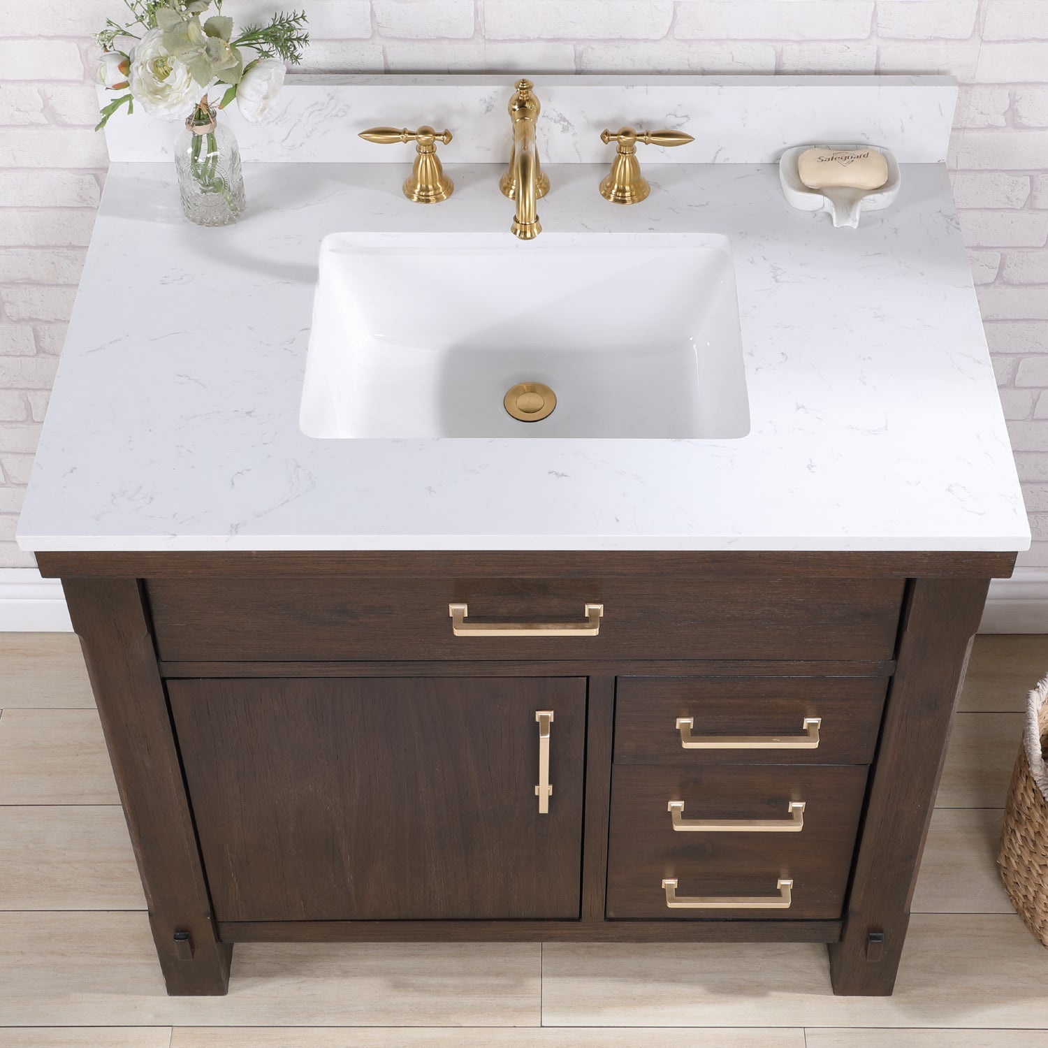 Vinnova Design Viella 36" Single Sink Bath Vanity in Deep Walnut with White Composite Countertop - New Star Living