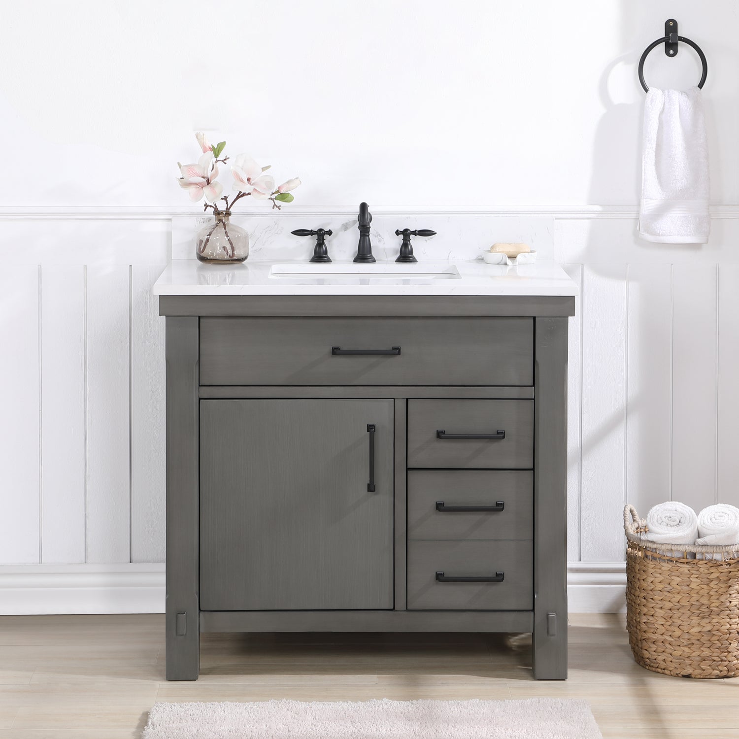 Vinnova Design Viella 36" Single Sink Bath Vanity in Rust Grey with White Composite Countertop - New Star Living