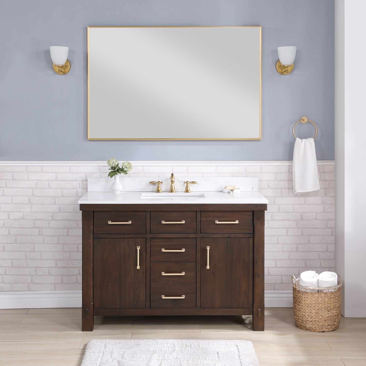Vinnova Design Viella 48" Single Sink Bath Vanity in Deep Walnut with White Composite Countertop - New Star Living