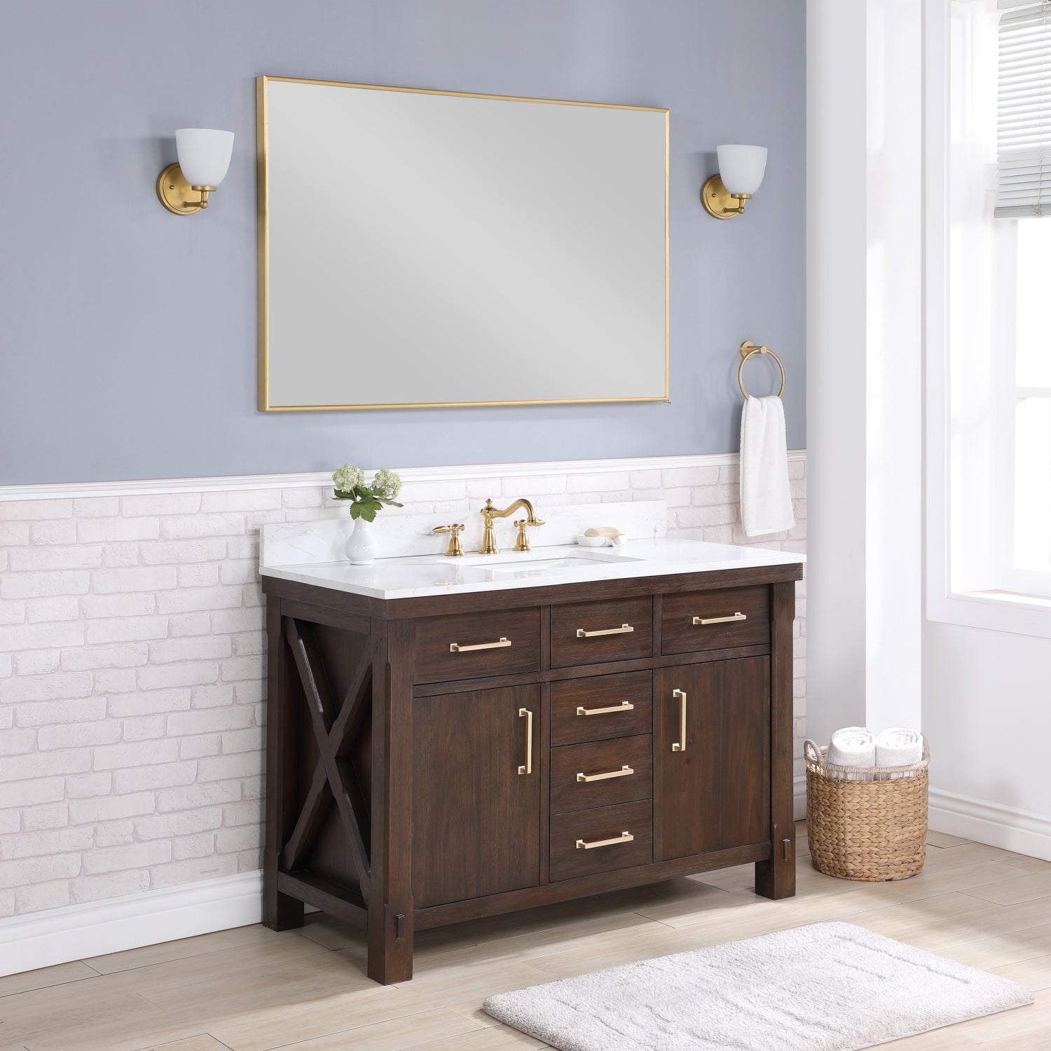 Vinnova Design Viella 48" Single Sink Bath Vanity in Deep Walnut with White Composite Countertop - New Star Living