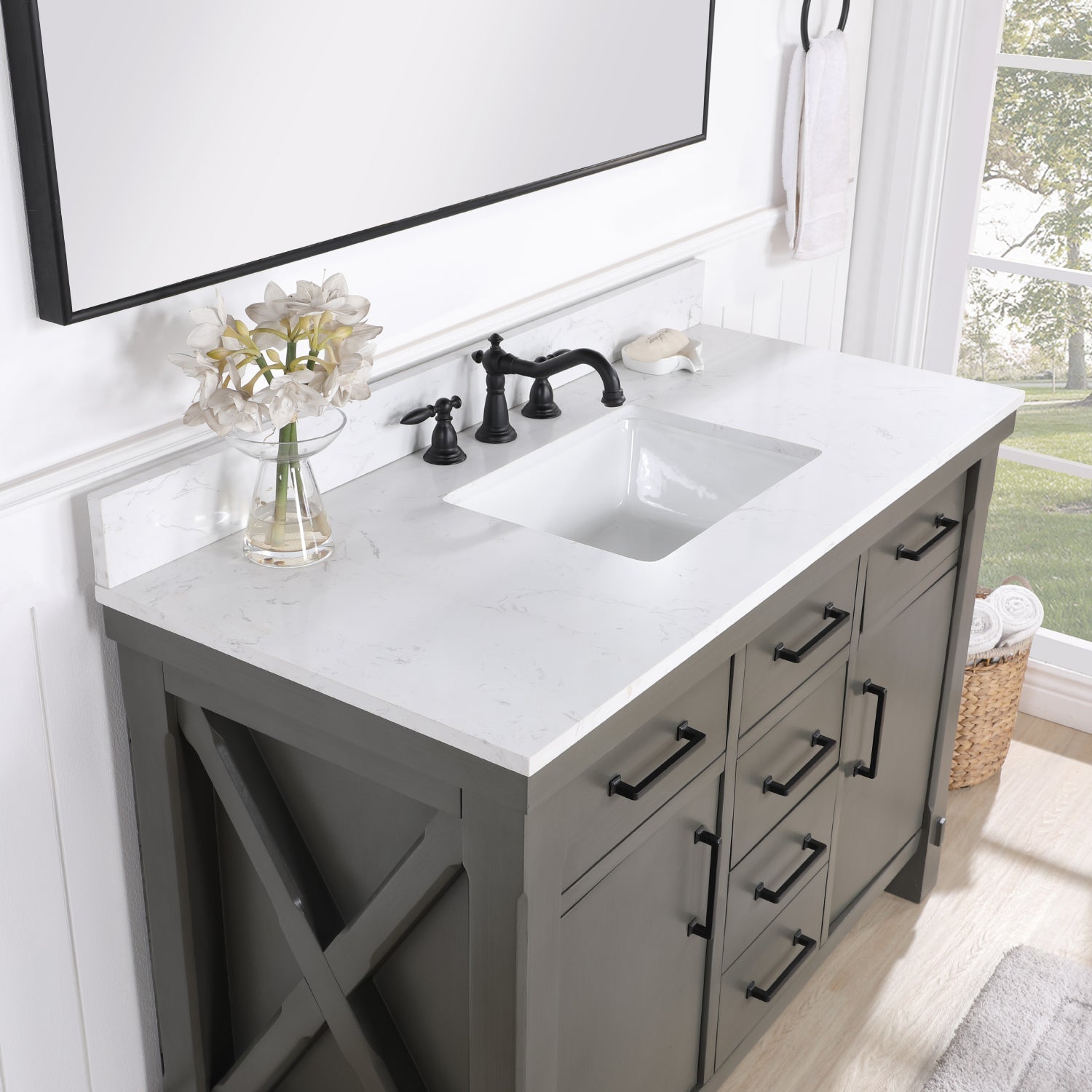 Vinnova Design Viella 48" Single Sink Bath Vanity in Rust Grey with White Composite Countertop - New Star Living