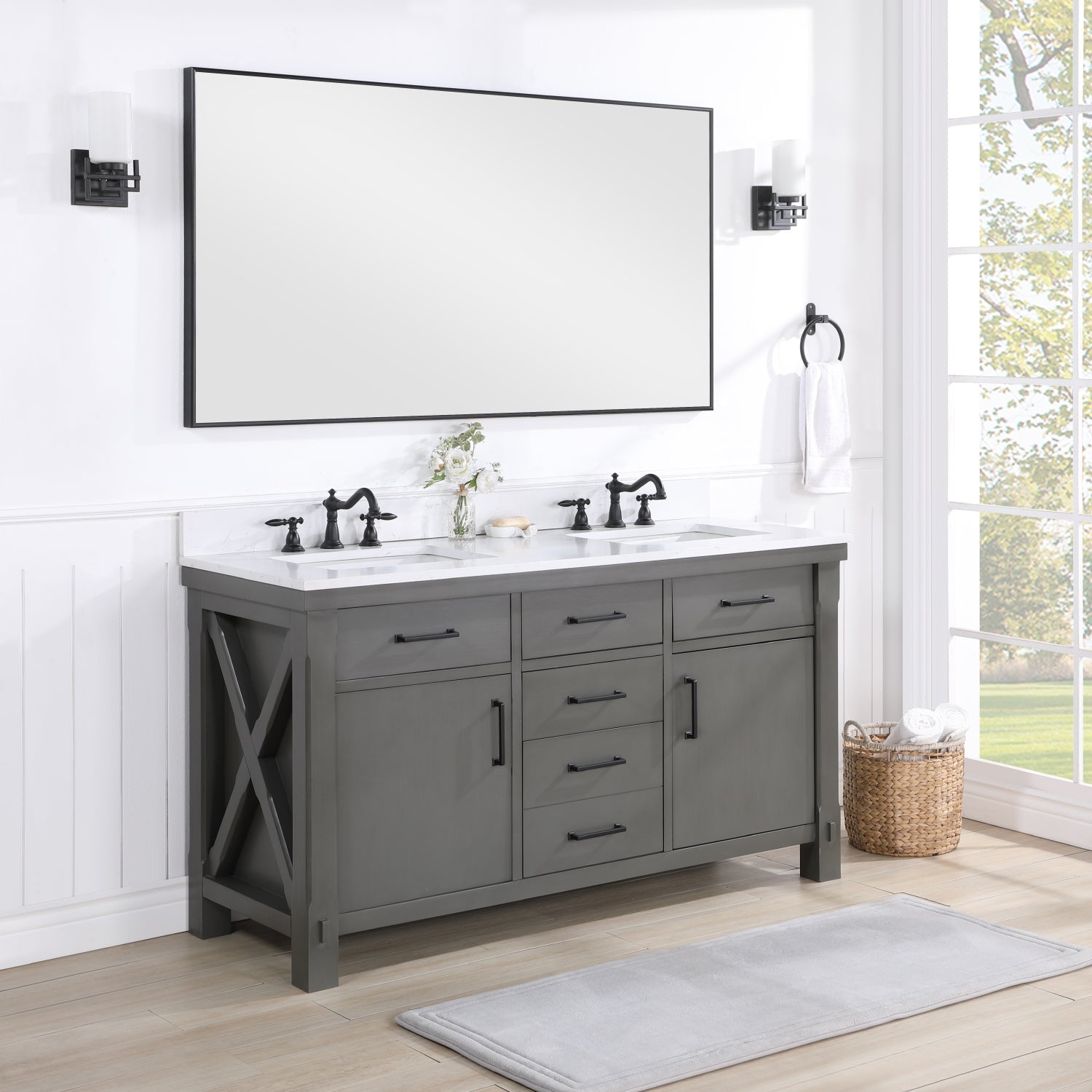Vinnova Design Viella 60" Double Sink Bath Vanity in Rust Grey with White Composite Countertop - New Star Living