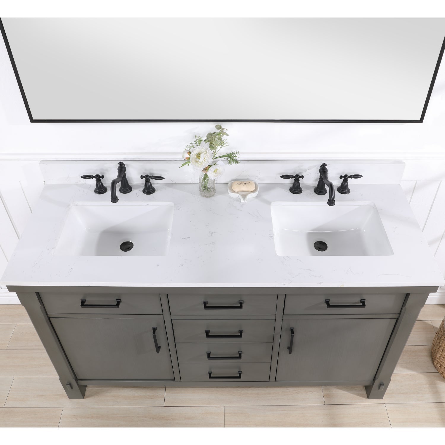 Vinnova Design Viella 60" Double Sink Bath Vanity in Rust Grey with White Composite Countertop - New Star Living