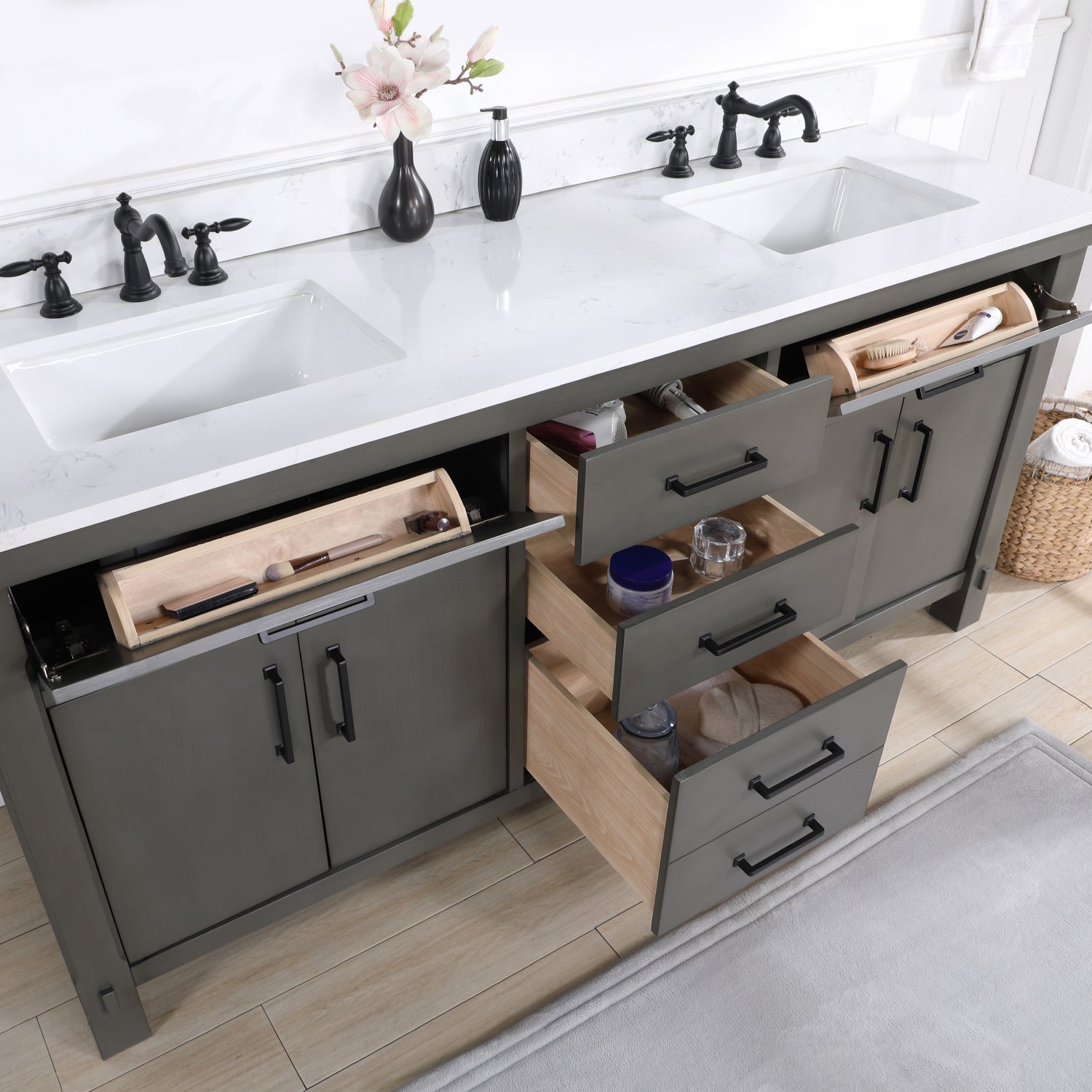 Vinnova Design Viella 72" Double Sink Bath Vanity in Rust Grey with White Composite Countertop - New Star Living