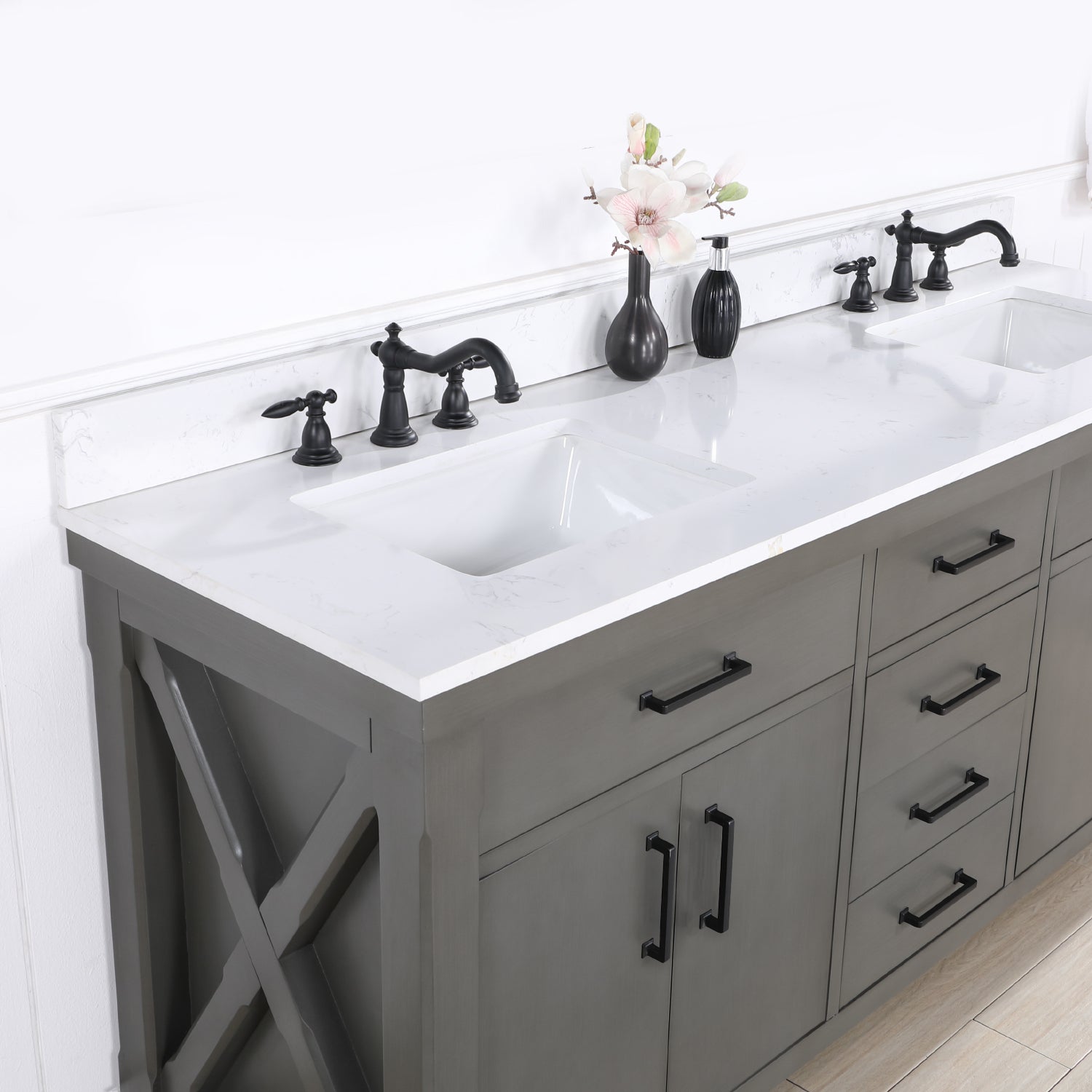 Vinnova Design Viella 72" Double Sink Bath Vanity in Rust Grey with White Composite Countertop - New Star Living