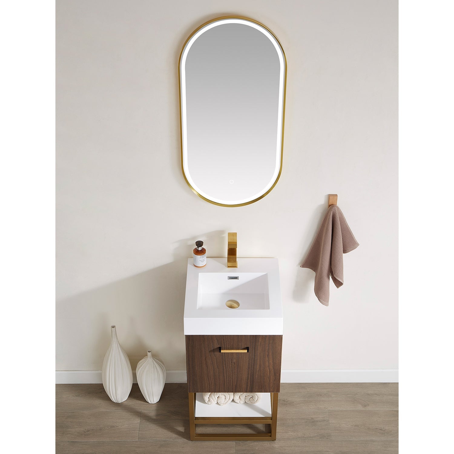 Vinnova Design Toledo 18" Single Sink Bath Vanity in Dark Walnut with White Composite Integral Square Sink Top - New Star Living