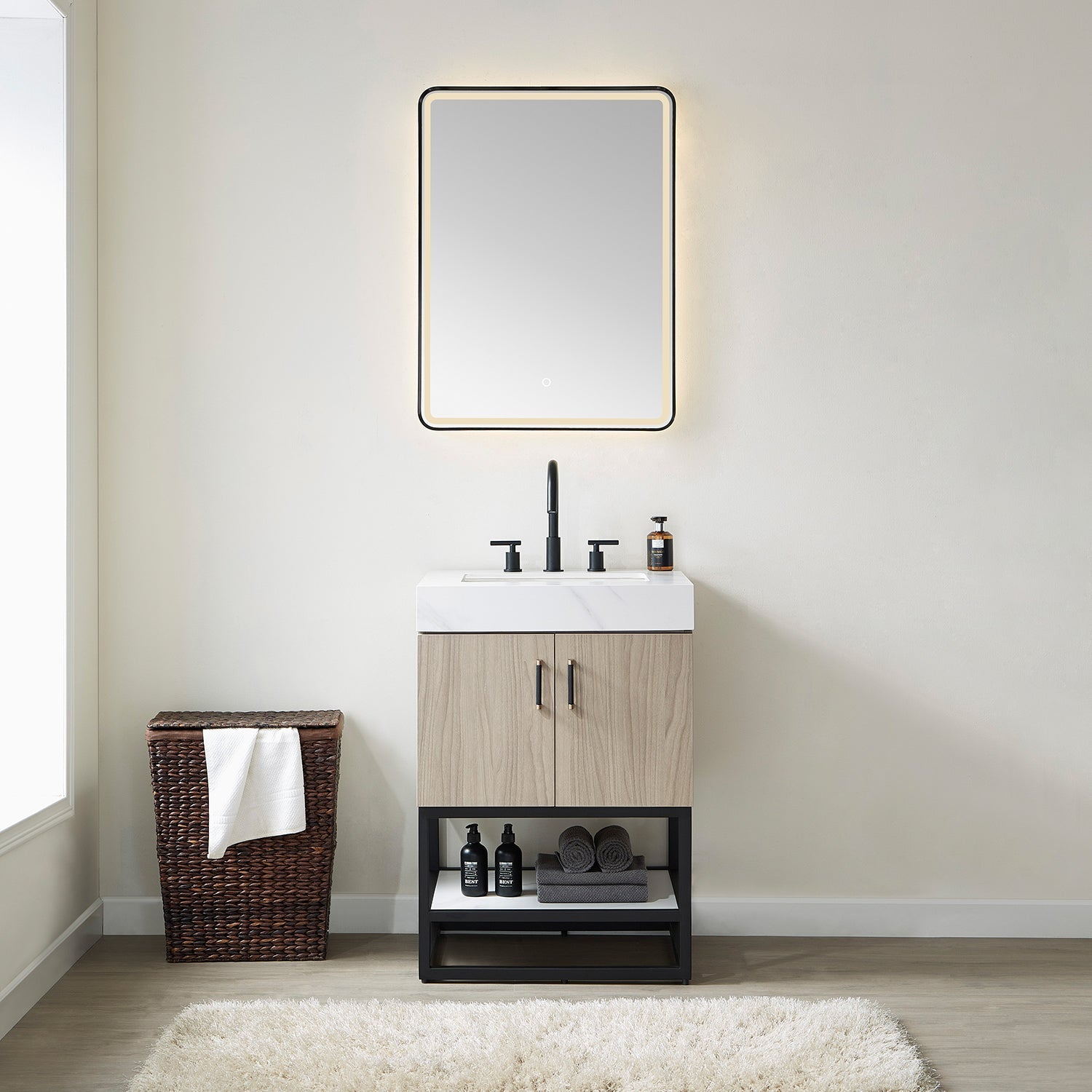 Vinnova Design Toledo 24" Single Sink Bath Vanity in Light Walnut with White Sintered Stone Top - New Star Living