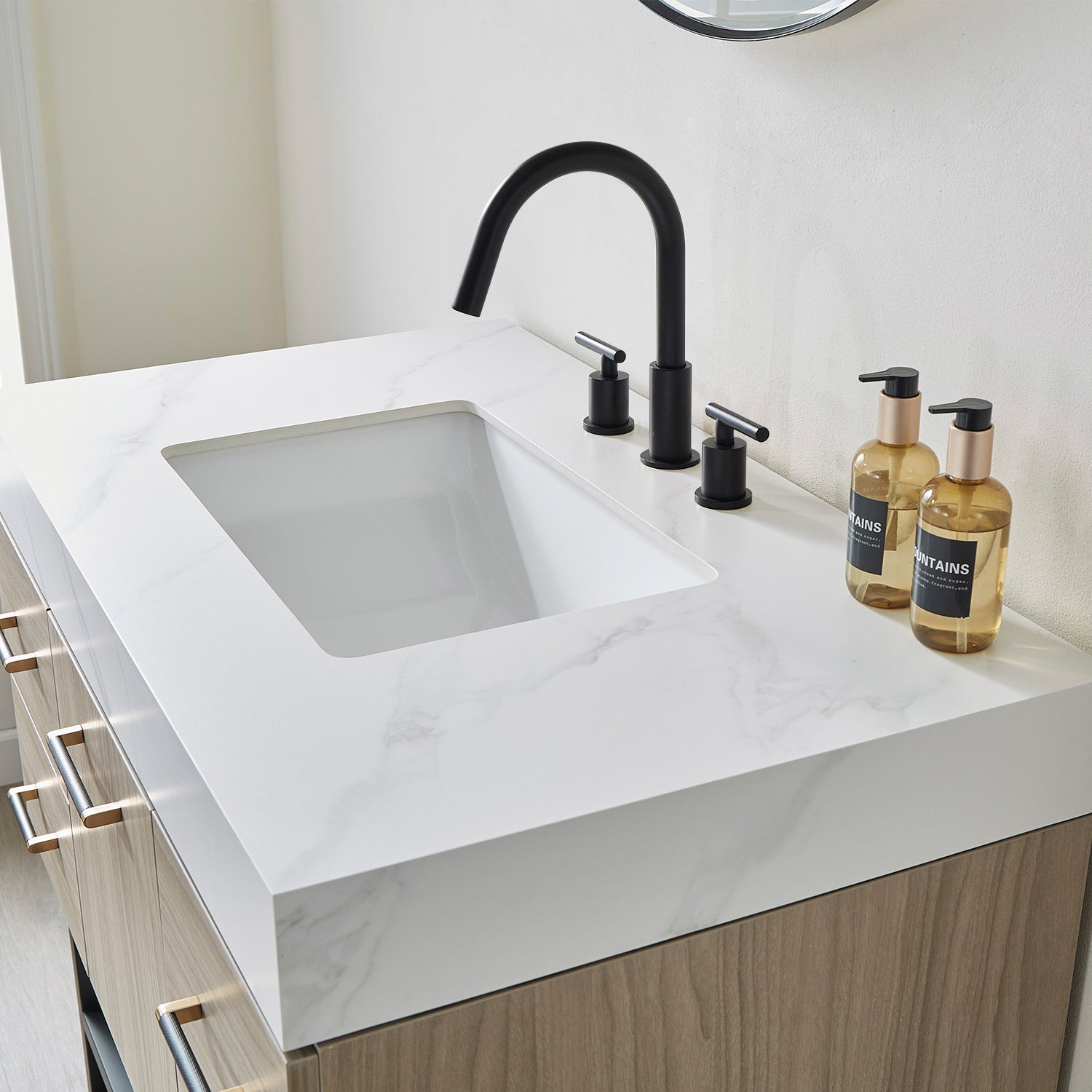 Vinnova Design Toledo 36" Single Sink Bath Vanity in Light Walnut with White Sintered Stone Top - New Star Living