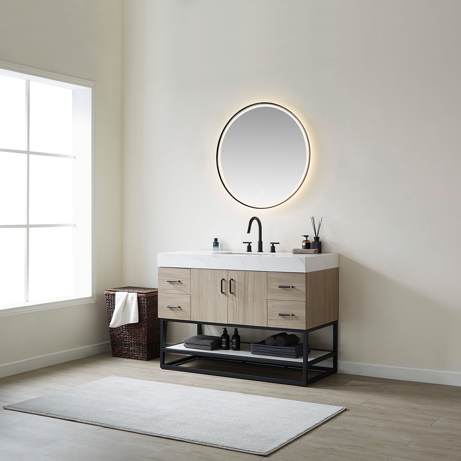 Vinnova Design Toledo 48" Single Sink Bath Vanity in Light Walnut with White Sintered Stone Top - New Star Living