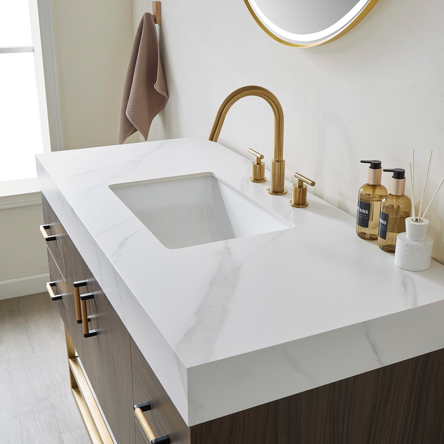 Vinnova Design Toledo 48" Single Sink Bath Vanity in Dark Walnut with White Sintered Stone Top - New Star Living