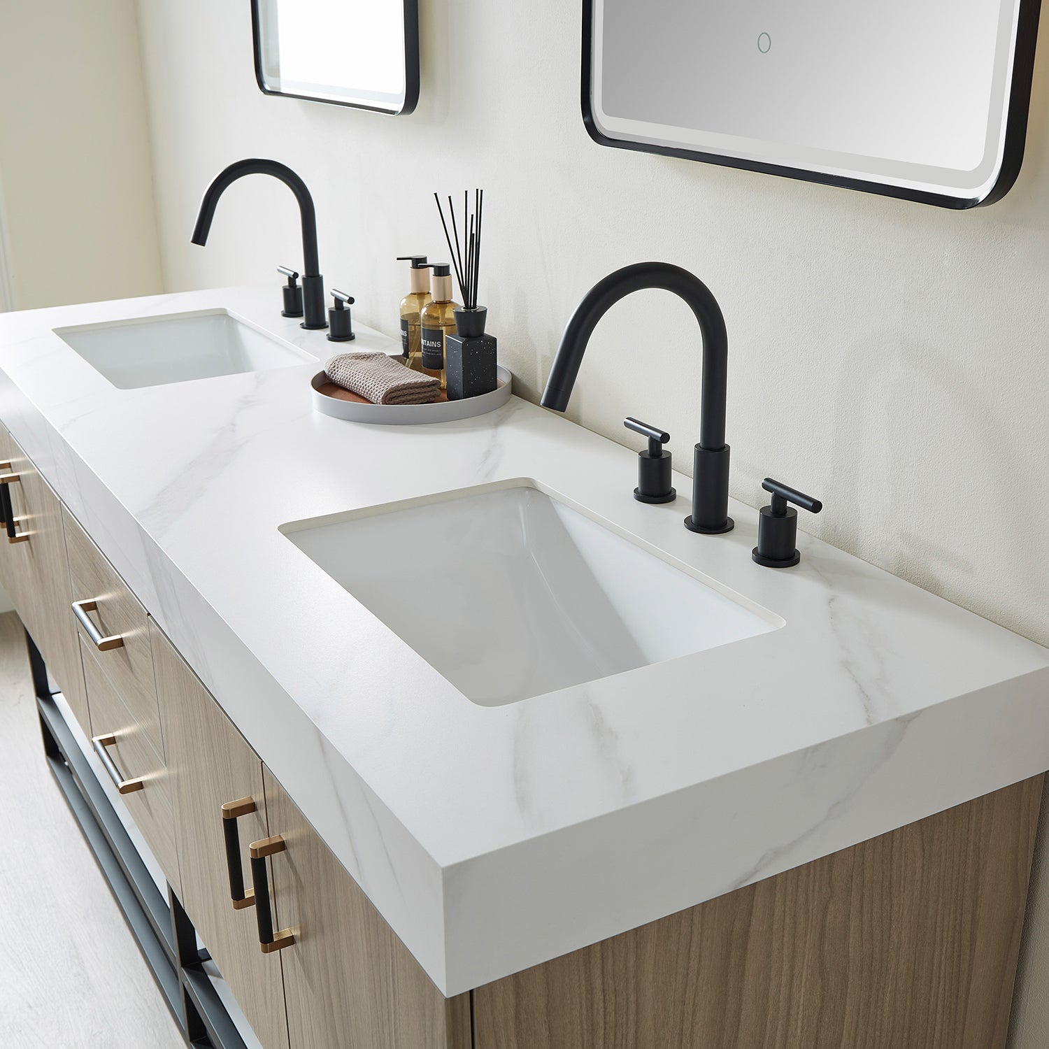 Vinnova Design Toledo 72" Double Sink Bath Vanity in Light Walnut with White Sintered Stone Top - New Star Living