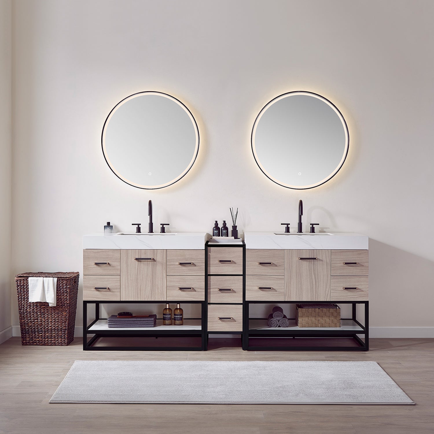Vinnova Design Toledo 84" Double Sink Bath Vanity in Light Walnut with White Sintered Stone Top - New Star Living