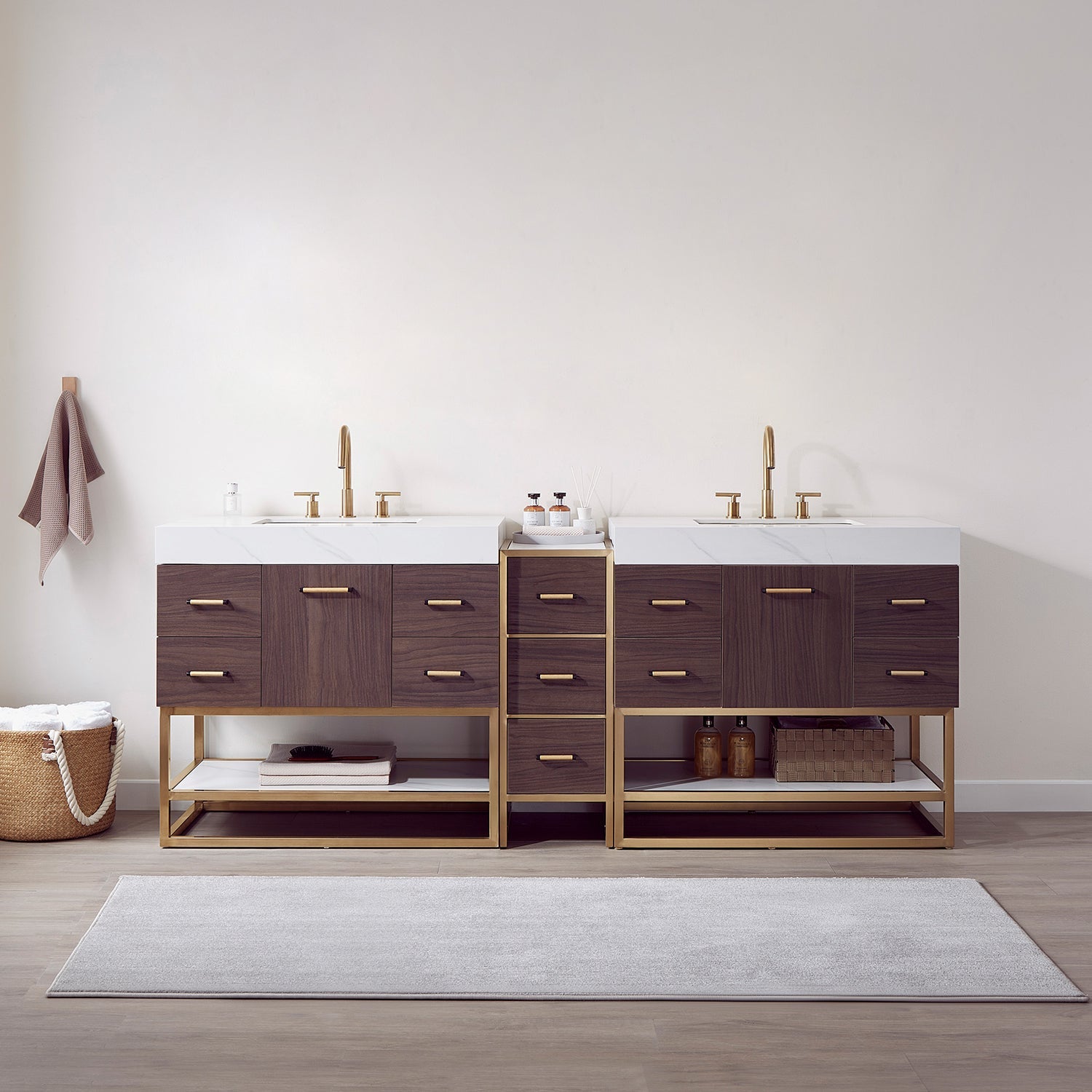 Vinnova Design Toledo 18" Single Sink Bath Vanity in Light Walnut with White Composite Integral Square Sink Top - New Star Living