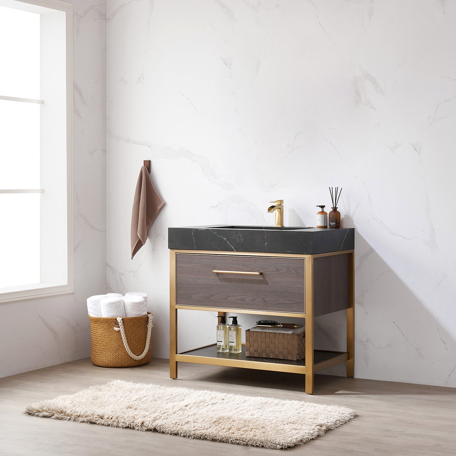 Vinnova Design Segovia 36" Single Sink Bath Vanity in Suleiman Oak with Black Sintered Stone Top - New Star Living